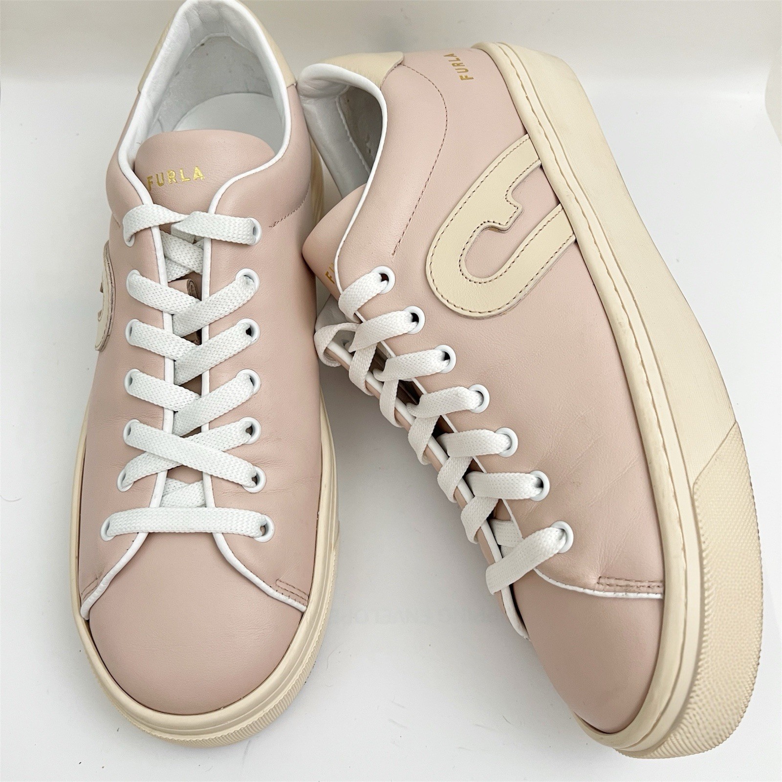 FURLA JOY sneakers 100% Leather Shoes Talco Pink Cream Size 10.5 US – EU 41