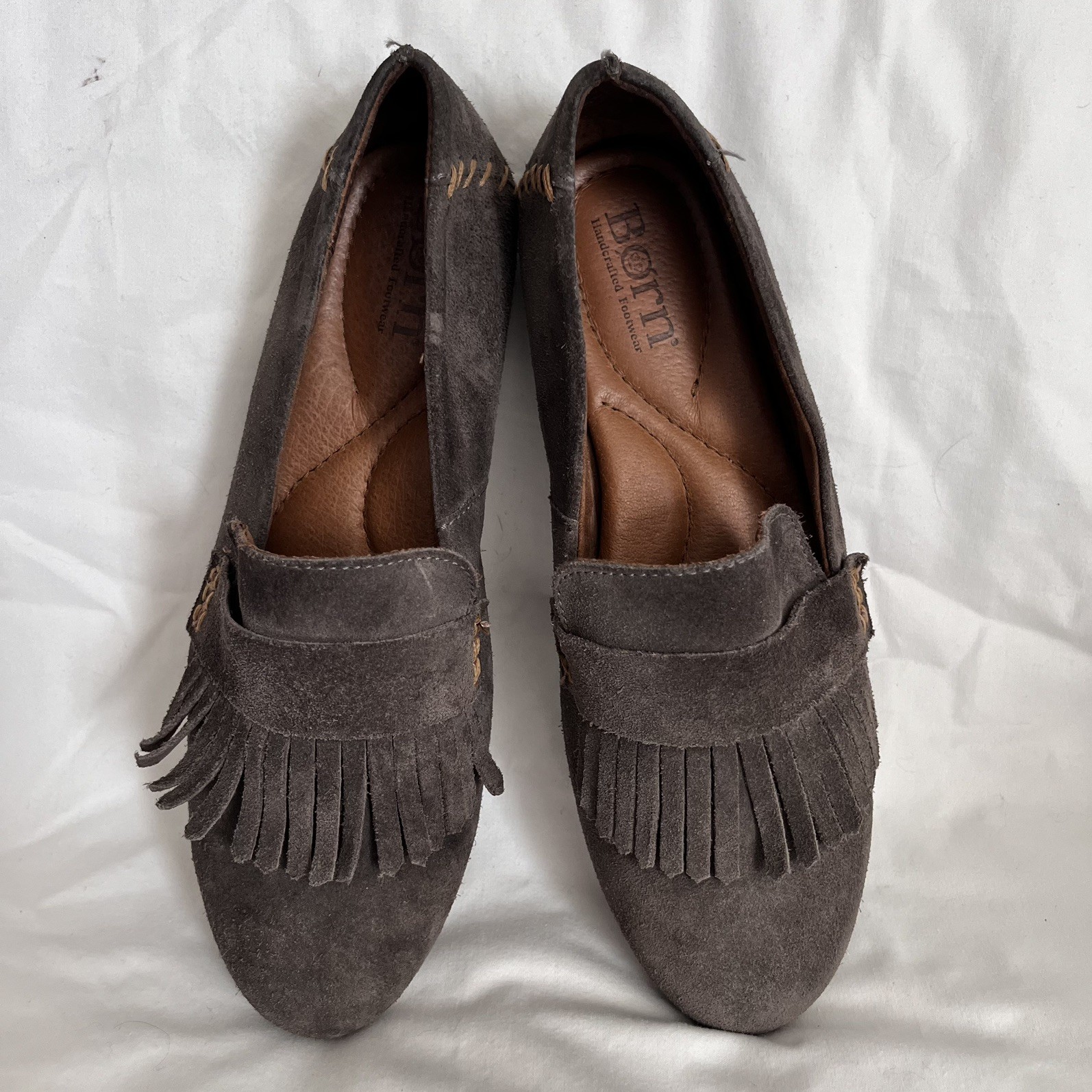 Born Handcrafted Leather Size 7 Women’s Grey Brown Slip On Casual Comfort Mexico