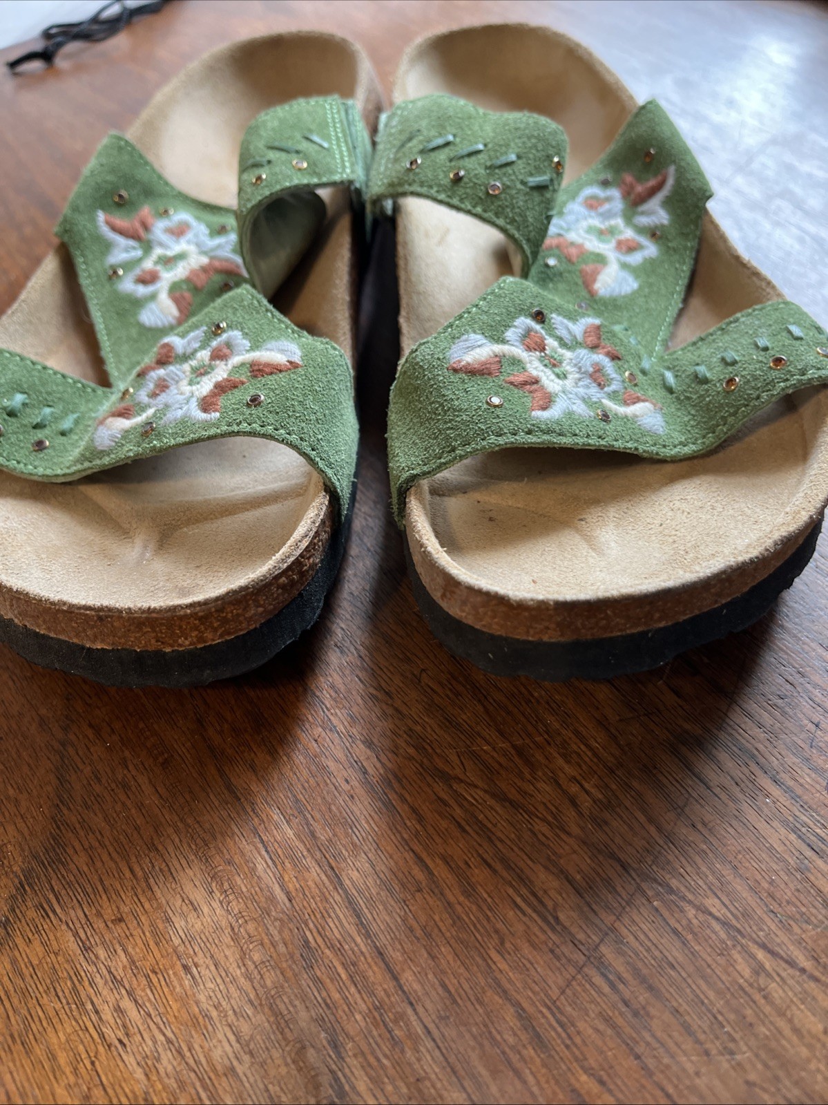 Birkenstock Betula Zara Embroidered Sandals Green Crystal Suede Women Size 7(37)