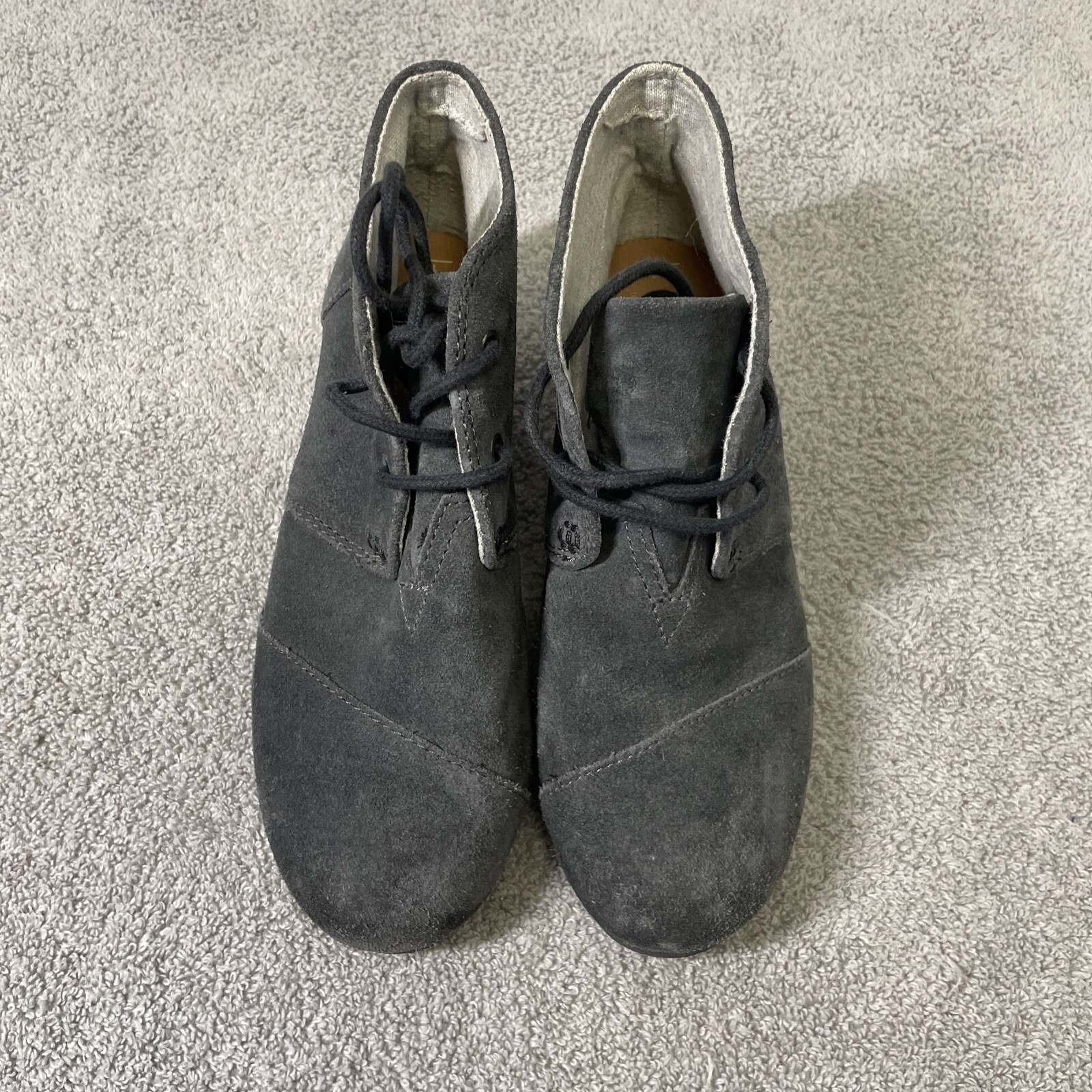 Toms Ankle Boots Womens Juniors Size 3 Gray Desert Wedge 10010659 Suede Lace Up