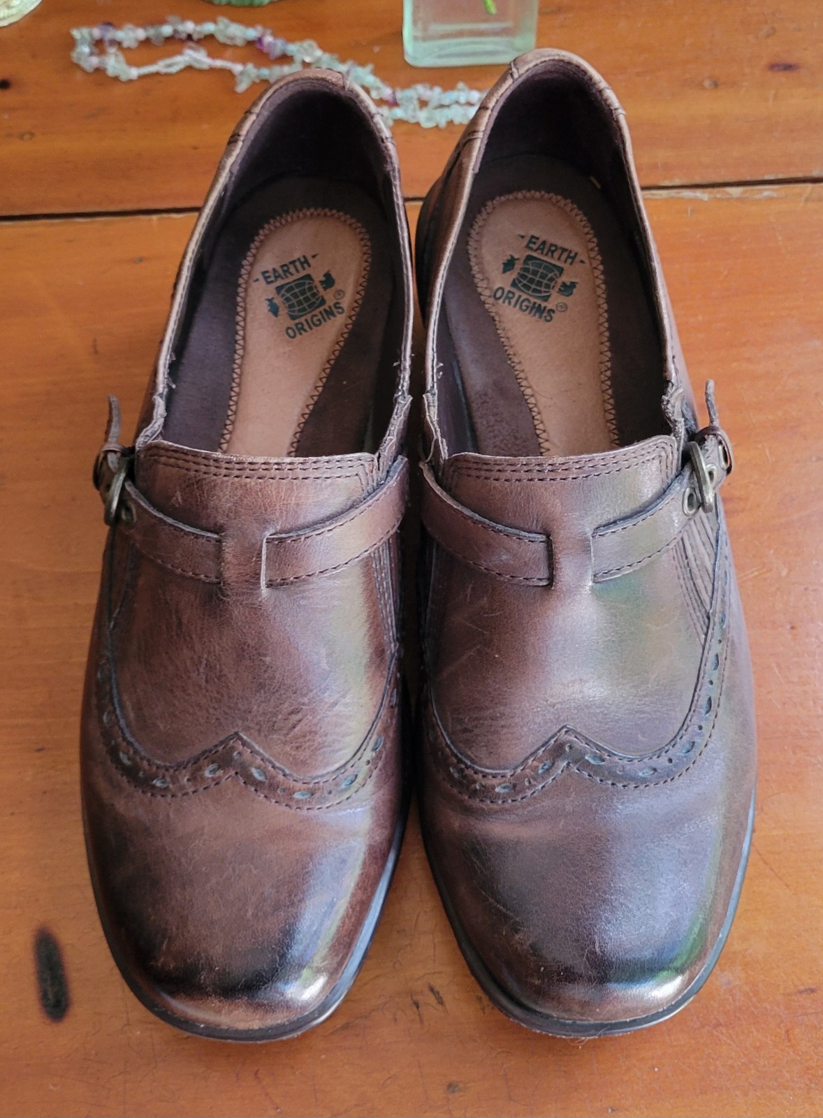 Earth Origins Shoes Womens 8 Brown Carma 2 Leather Clogs Wingtip Slip-ons