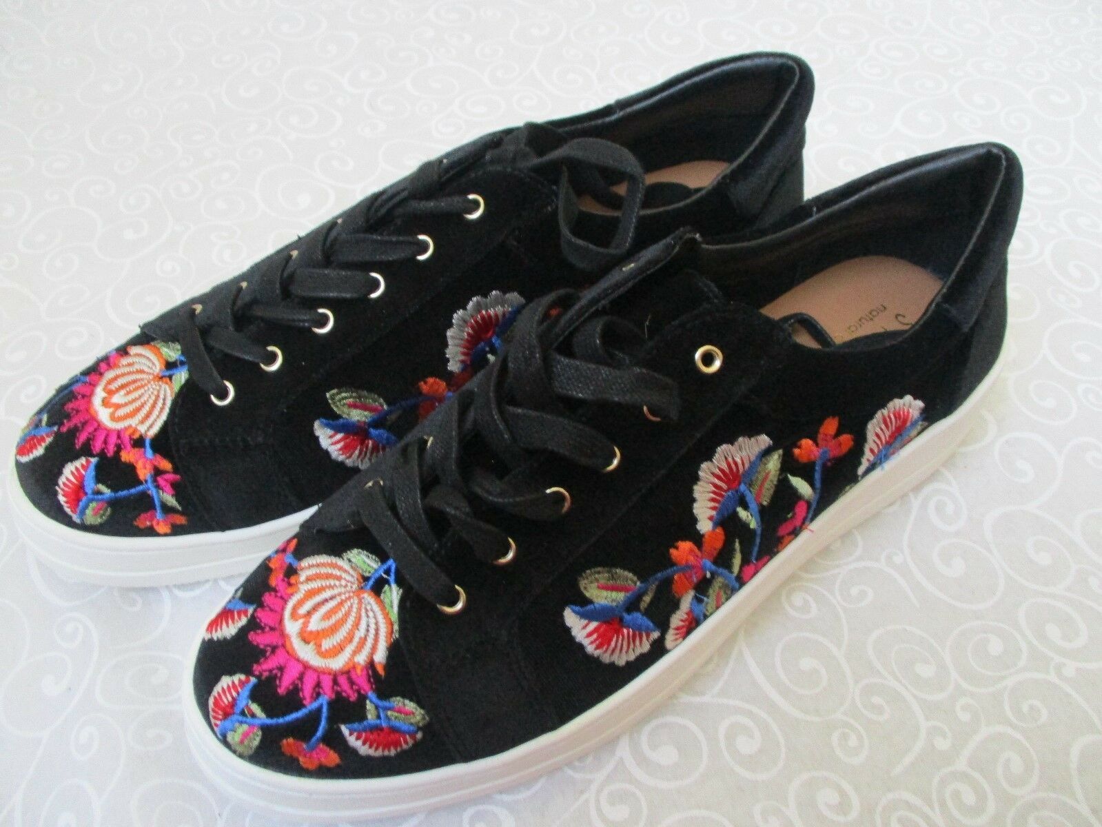 Steven Natural Comfort Embroidered Comfort Shoes Nc Nitro Black Beige NEW