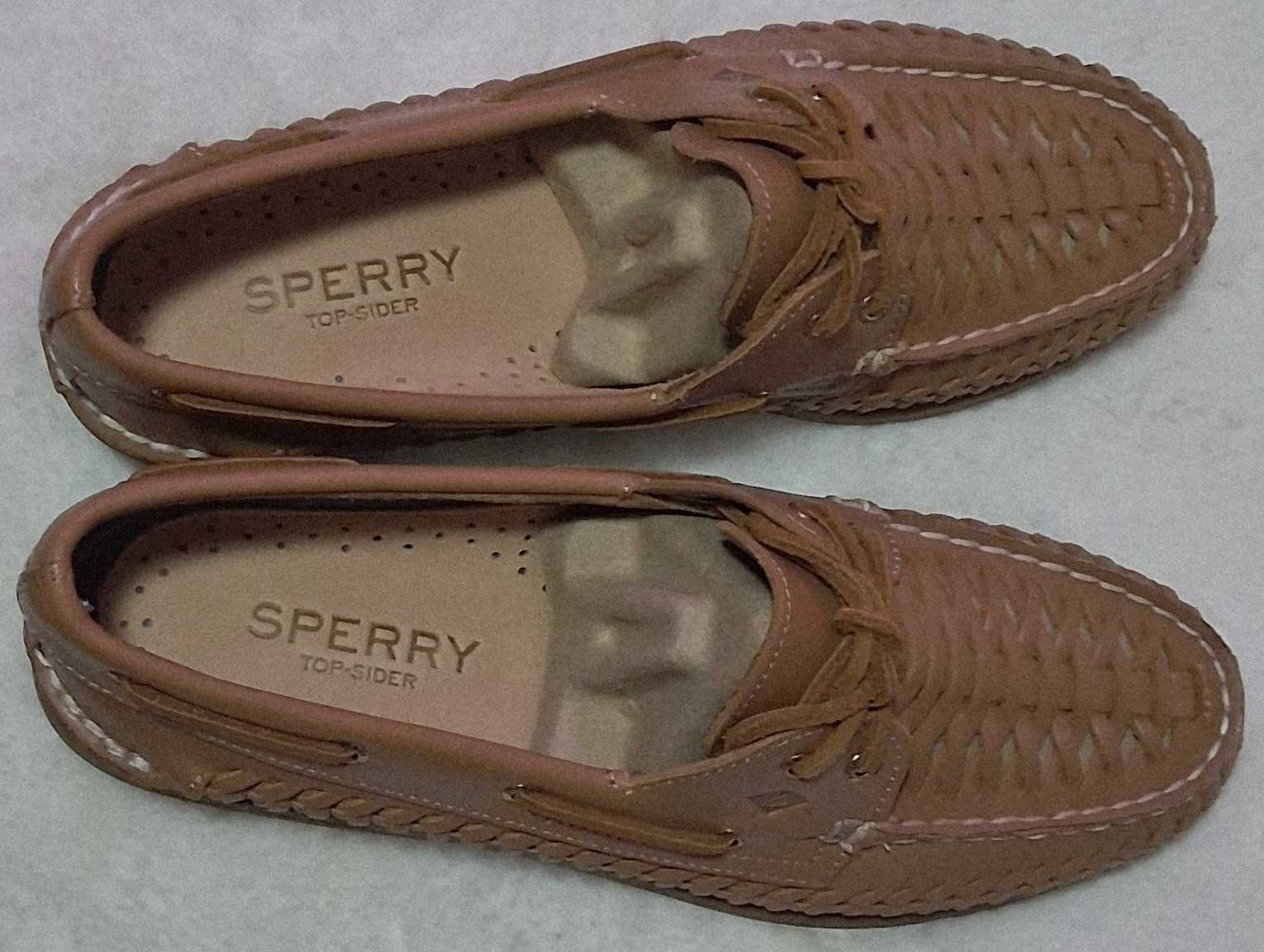 Sperry Authentic Original 2 Eye Woven Boat Shoes Womens Sz 9.5 Tan Leather NEW