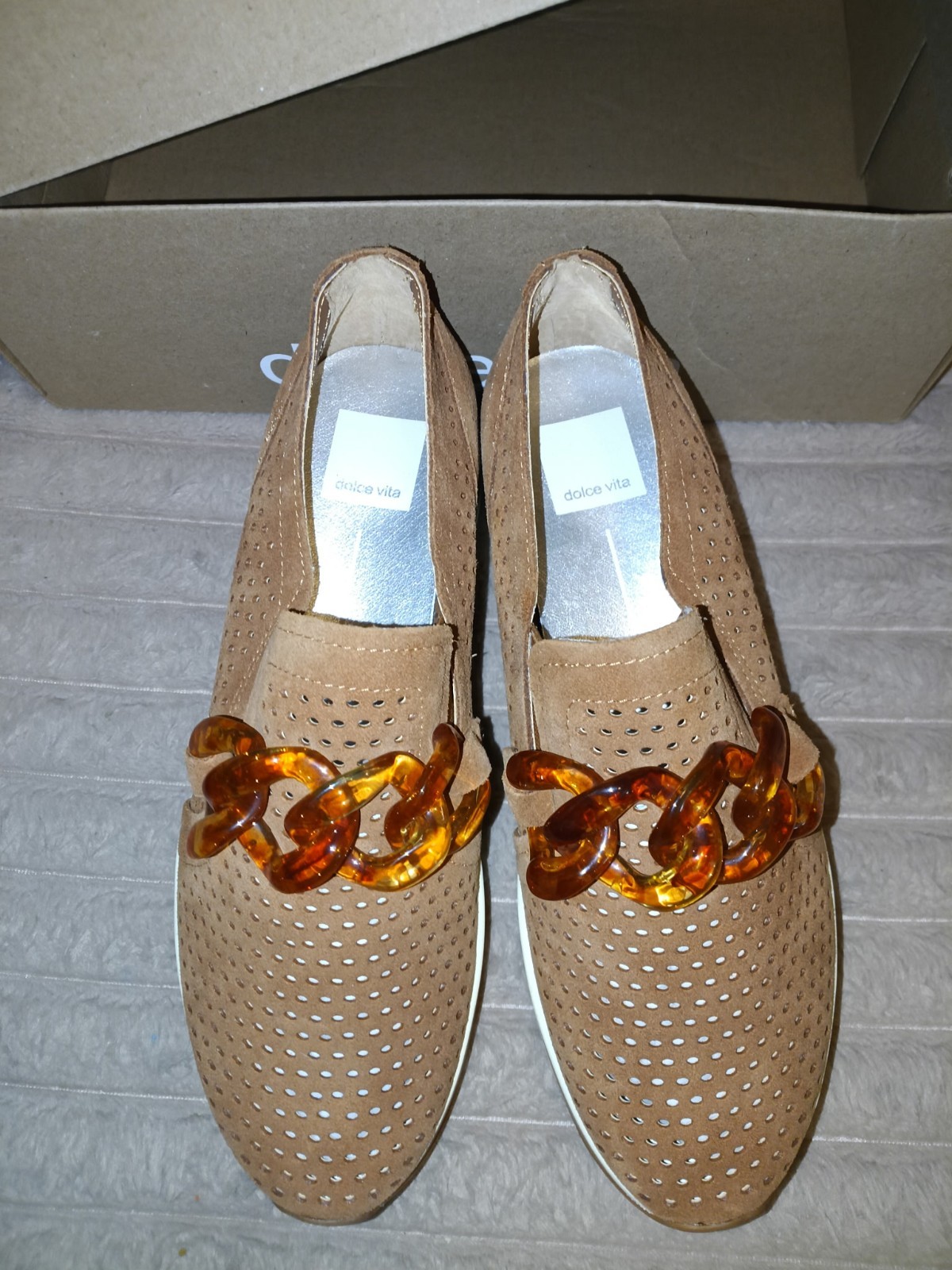 Dolce Vita Jhenee Perf Pecan Suede Platform Loafer Sneaker Shoes Womens Size 7.5