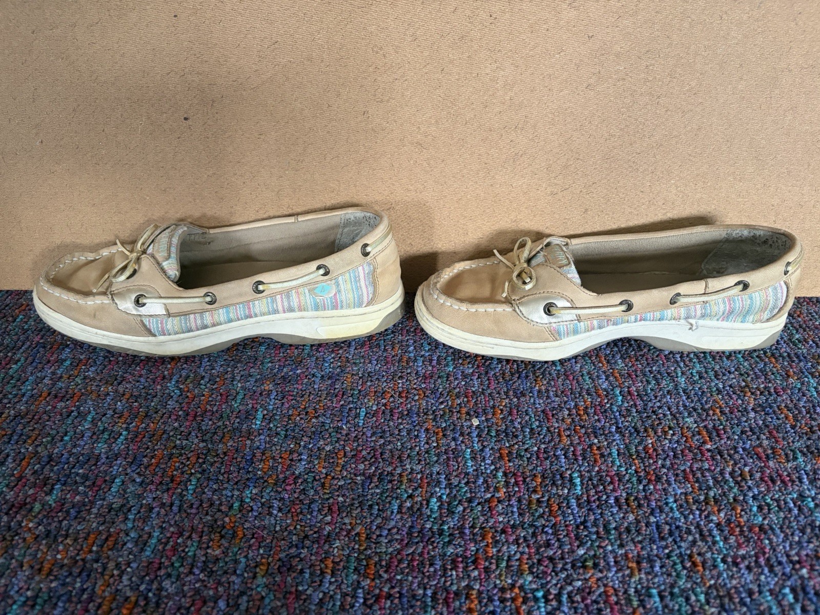 Sperry Angelfish Women’s 6M Tan Leather Slip-On Boat Shoes Non-Slip Striped