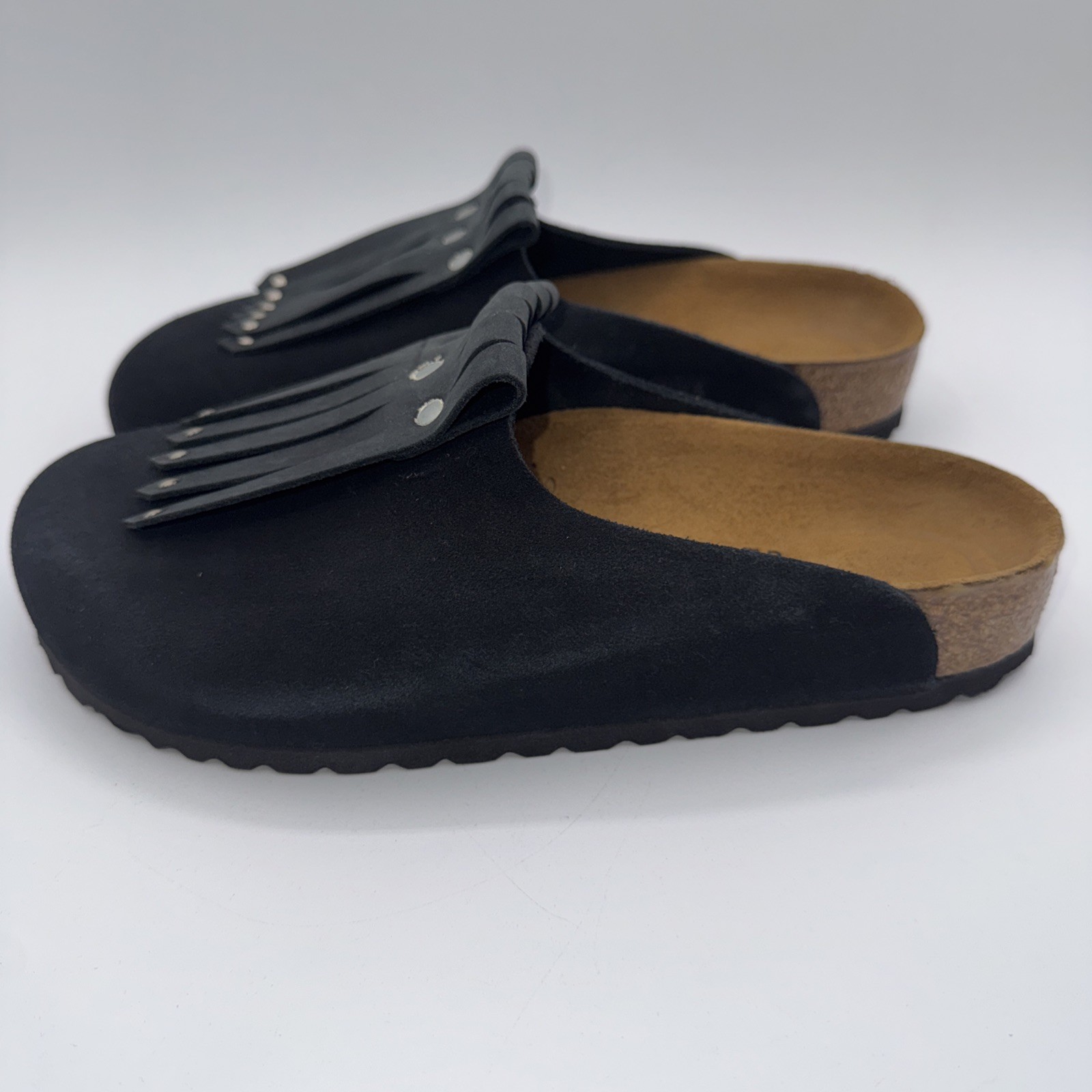 Birkenstock Amsterdam Kiltie Studded Women’s Size 7 EU 38 Black Leather Boston