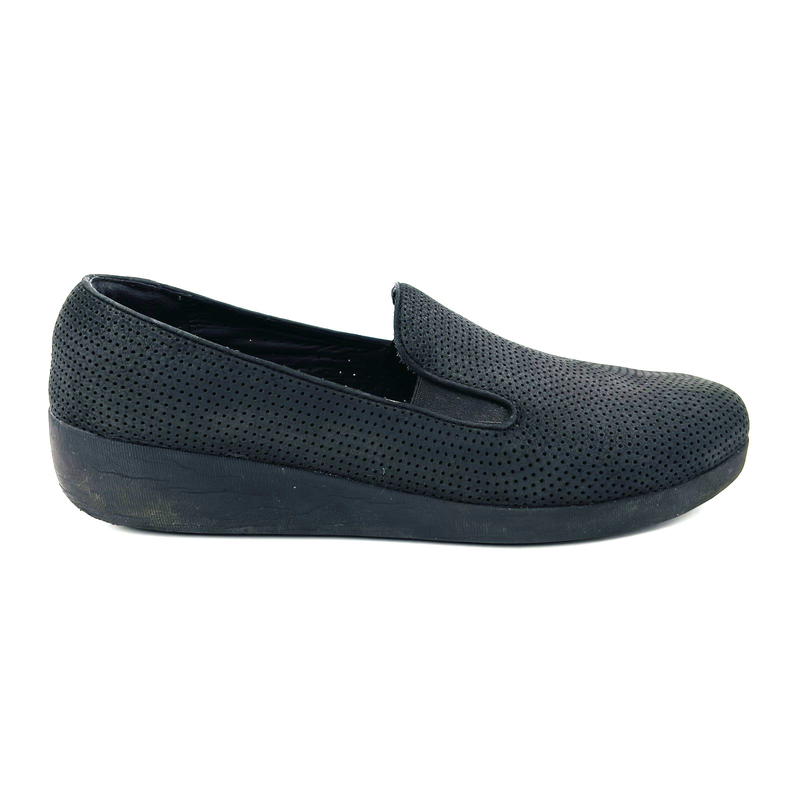 Womens 9 FitFlop SuperSkate Slip On Black Leather Loafers Shoes C27-001