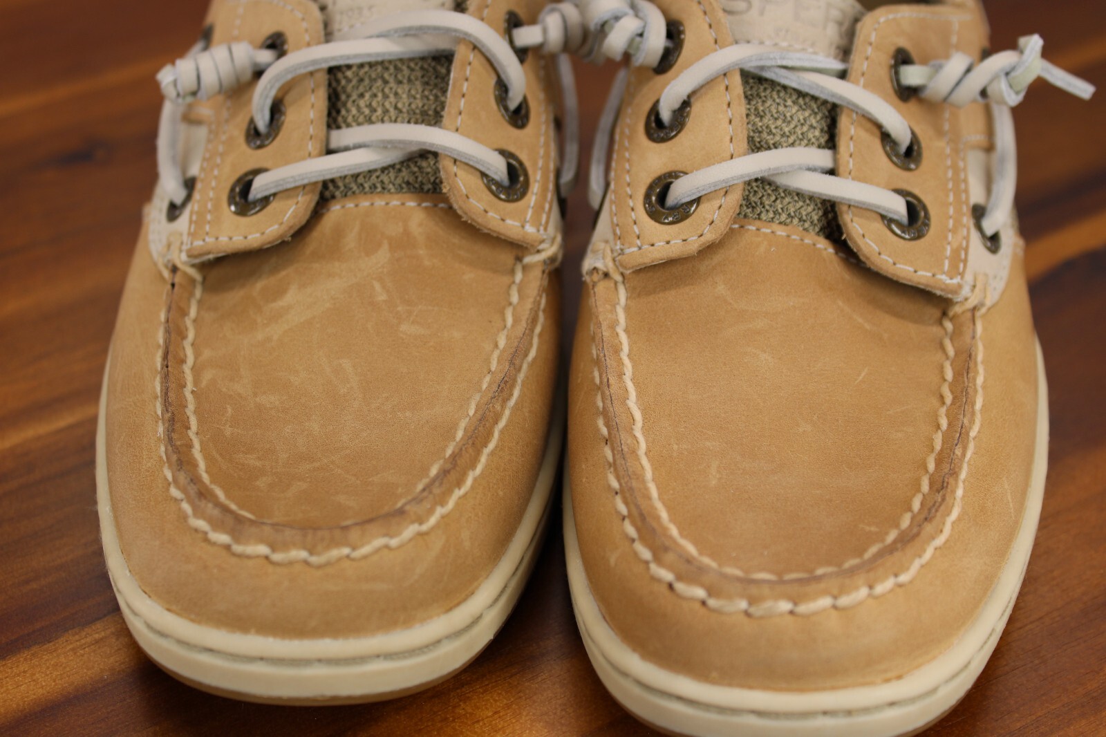 Sperry Top Sider Women’s Rosefish Boat Shoes Linen Oat Brown Slip On Loafers 5.5