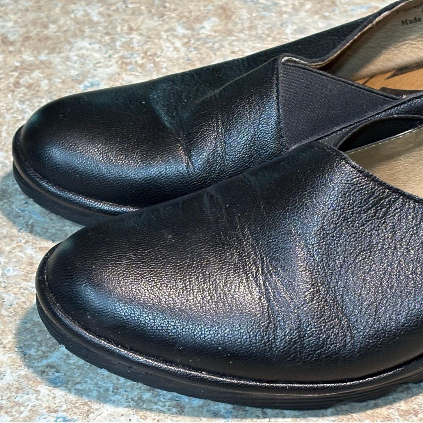 Fly London Black Peso Wedge Classic Comfort Leather Slip on Shoes Size 40