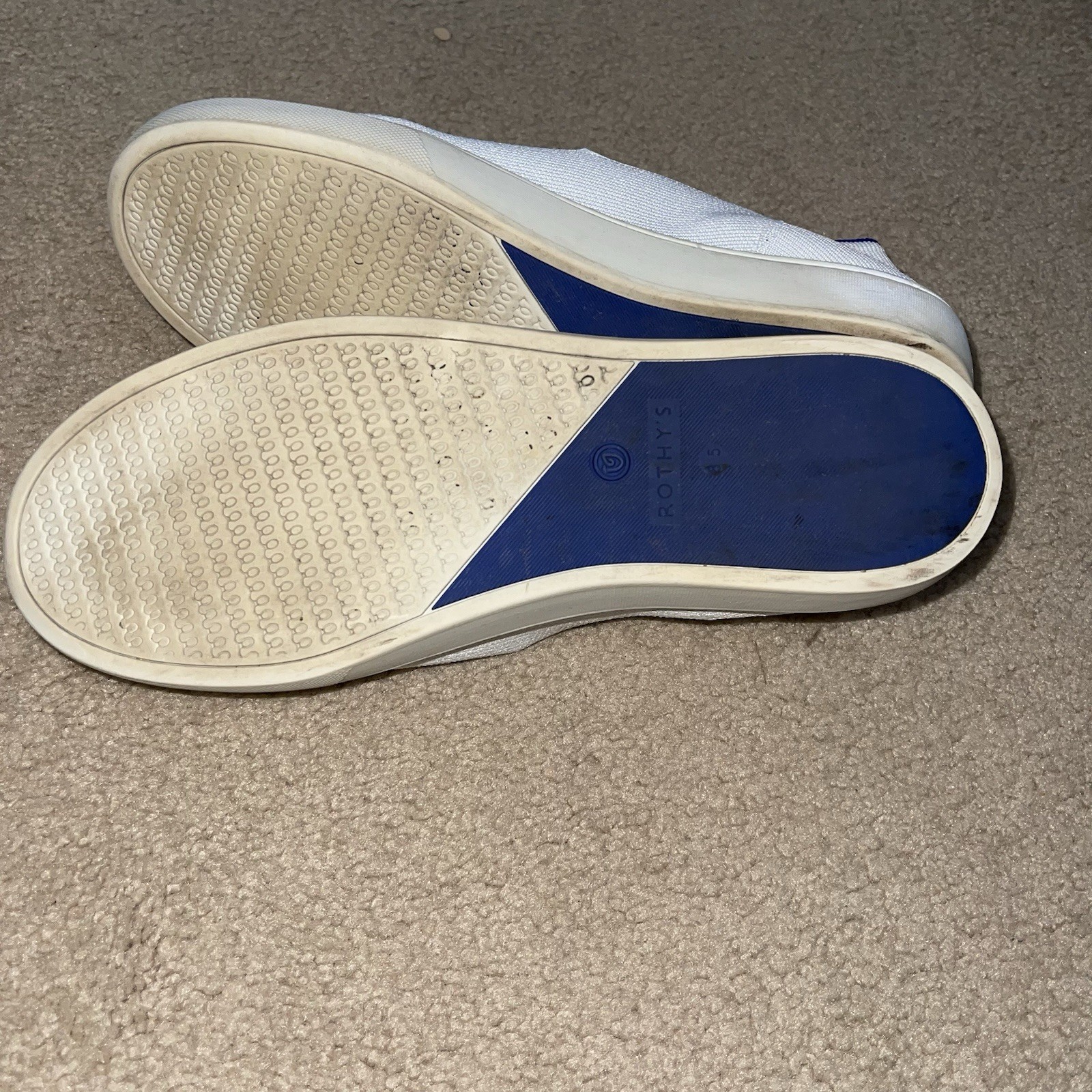 Rothy’s White Slip On Sneakers Blue Stripe Knit Sustainable Size 8.5