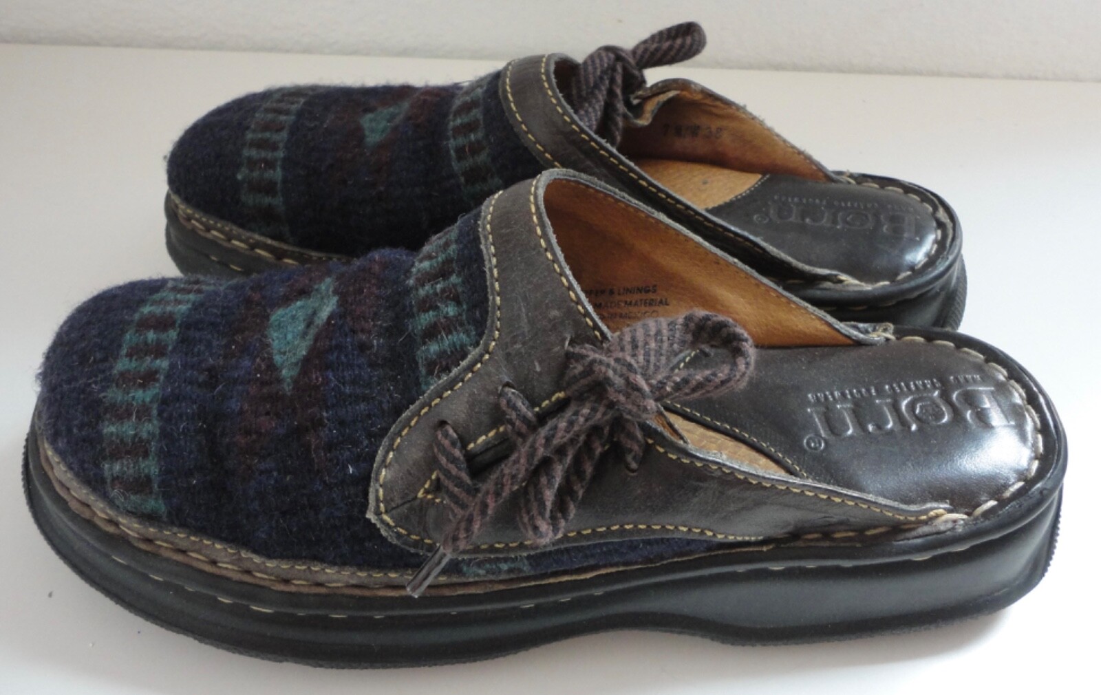 Bjorn Multicolor Leather Fabric Mule Shoes Size 7