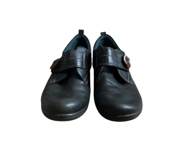 Ecco Womens Shoes Size 39 8 Black Leather Walking Monk Strap Button Hook Loop