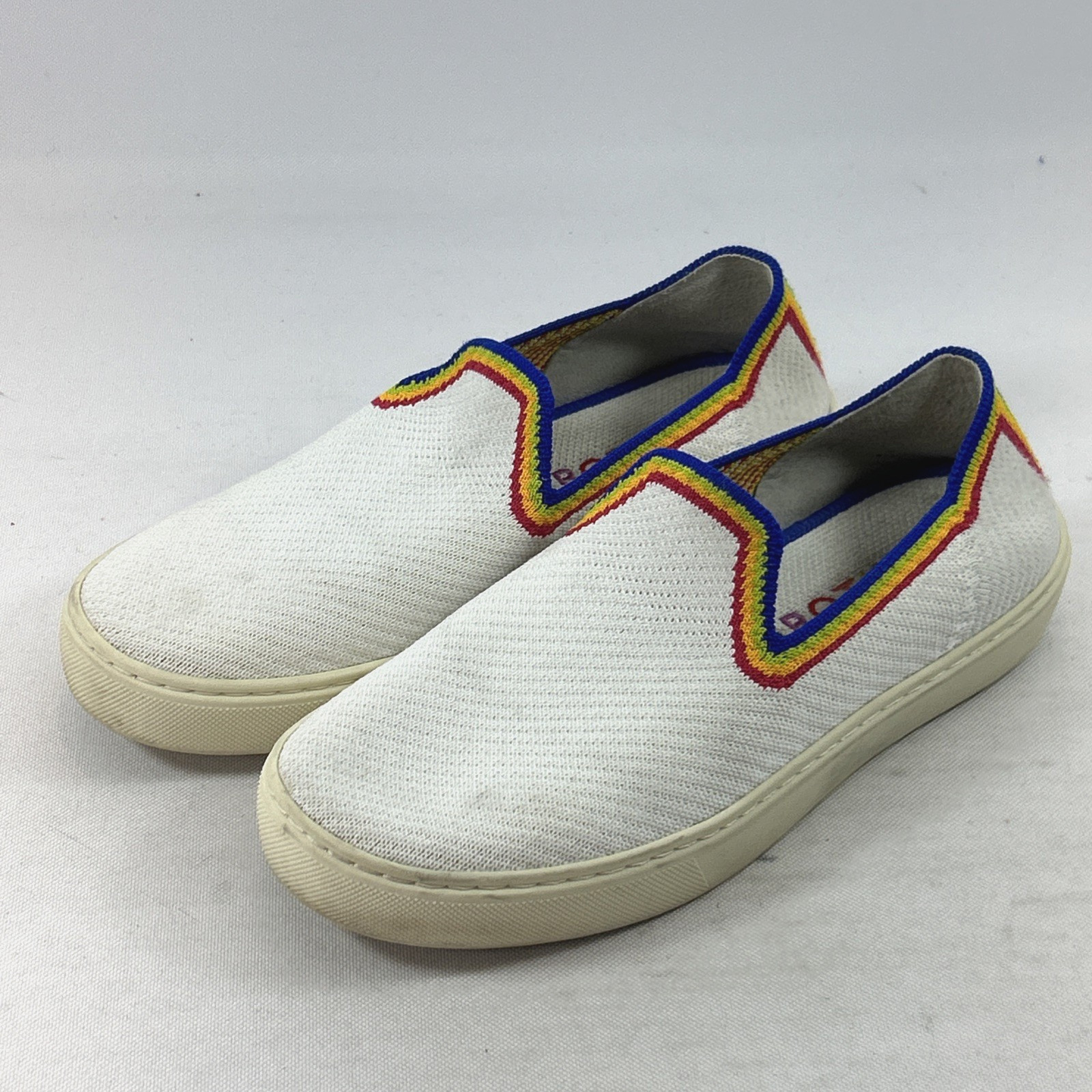 Rothy’s The Original Slip-On Sneakers Women’s Size 6.5 LE White Rainbow Pride
