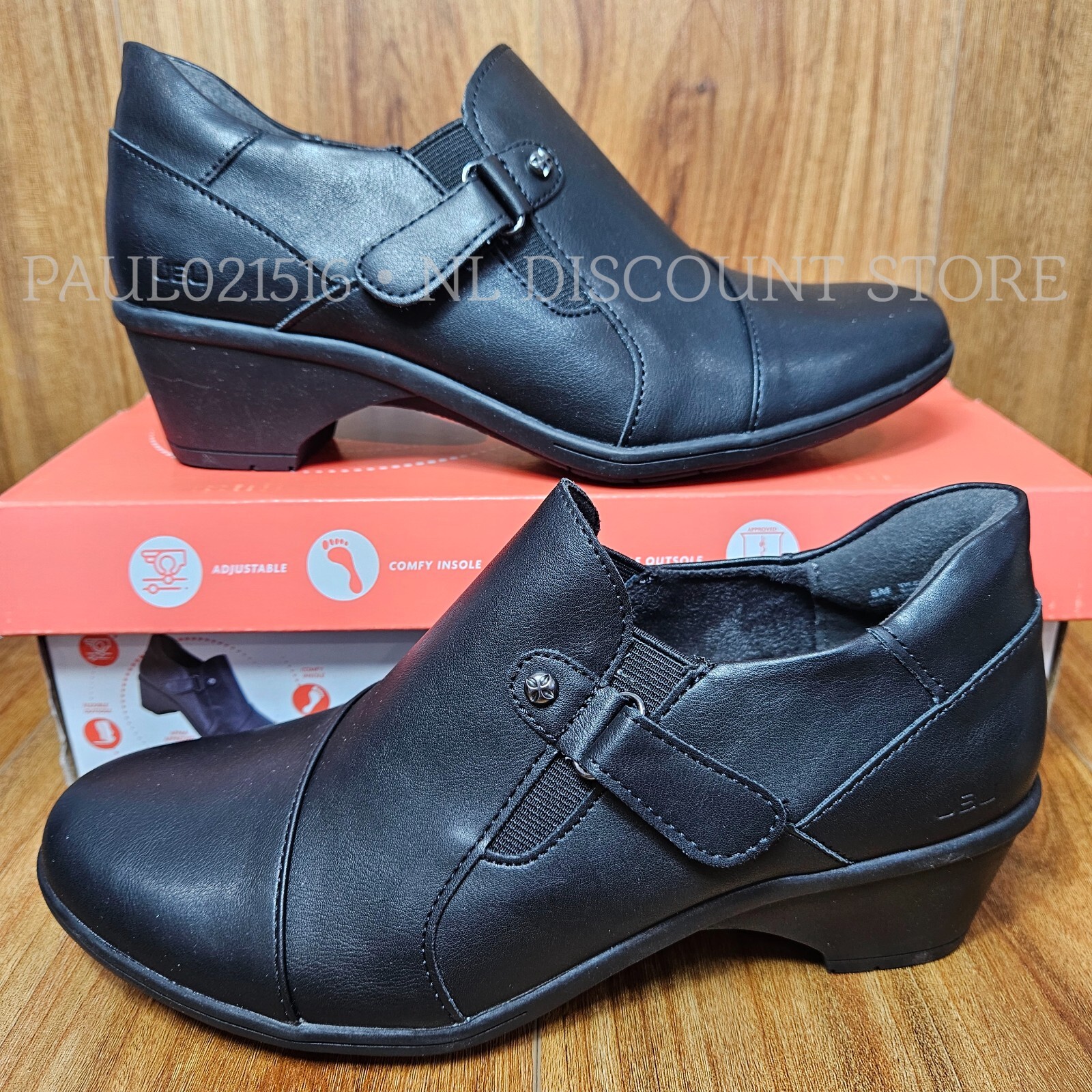 JBU Women’s Kyley Heeled Adjustable Comfort Shoes ~ Black