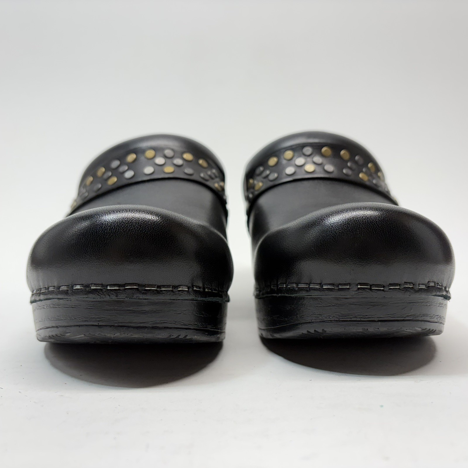 Dansko Pavan Clogs Black Leather Studded Strap Comfort Shoes Walking Size 38