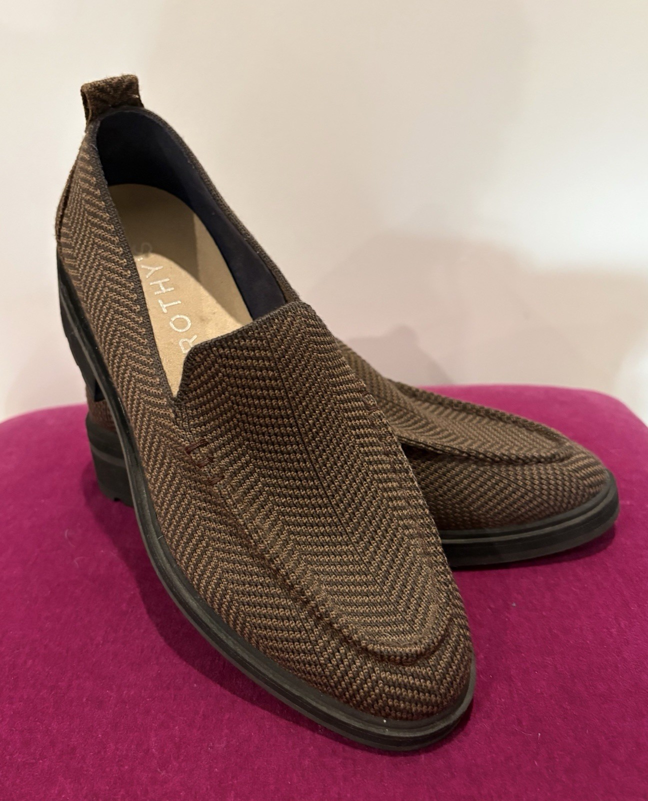 Rothy’s Women’s The Lug Loafer Brown Herringbone Knit Shoes Size 6.5