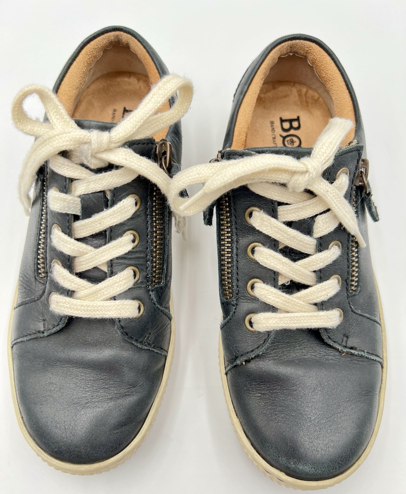 Born Crown Paloma Navy Blue Leather Dual Side Zip Sneakers Comfort Shoes 7/8
