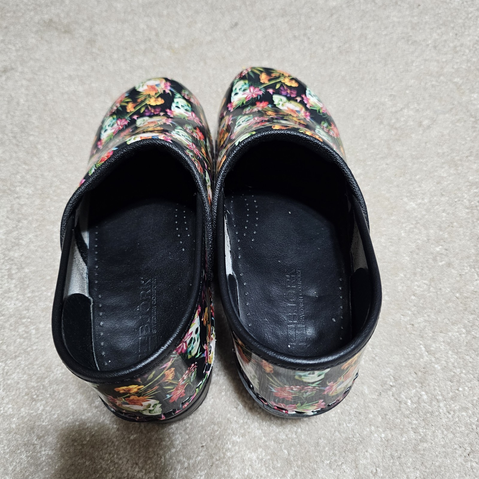 Björk Professional Floral Skull Leather Clogs Size 39/40