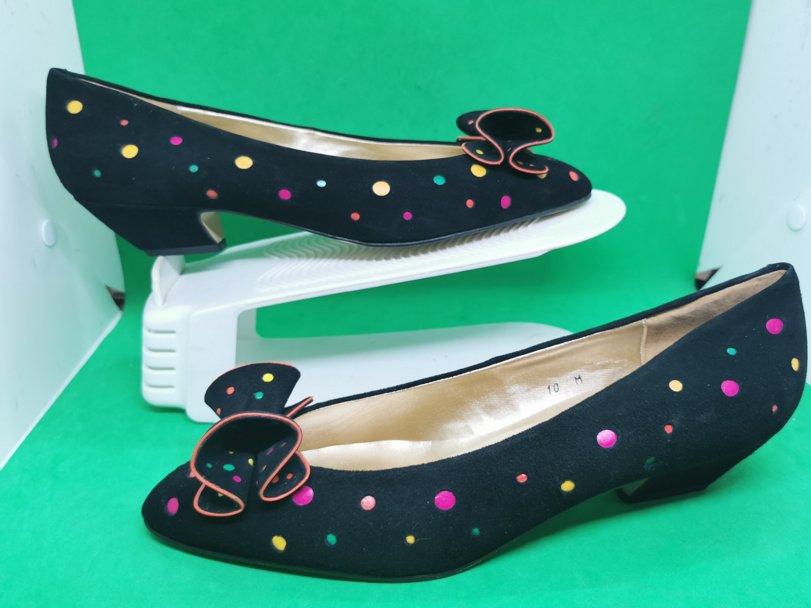 Deadstock Vtg 80’s 90’s Cha-Raye Spain Low Pumps Heel Dot Colorful Suede RARE 10