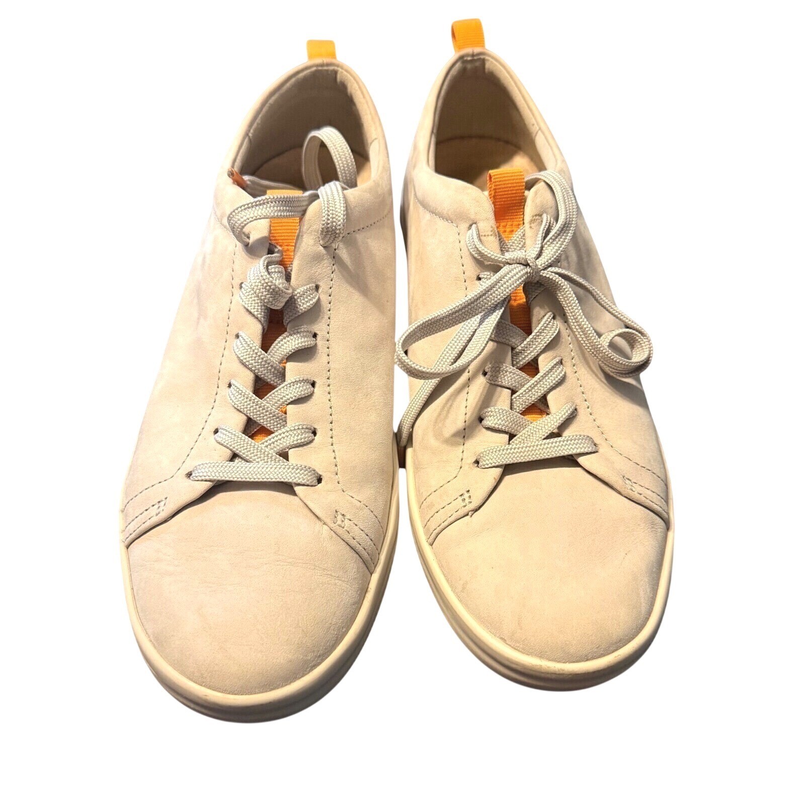 Vionic Paisley Sneakers 7 Grey Orange Nubuck Leather Orthotic Walking Shoe