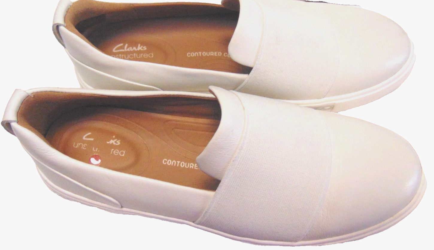 CLARKS UNSTRUCTURED CONTOUR COMFORT WOMENS WHITE LEATHER SLIP ON SHOES NURSES~6