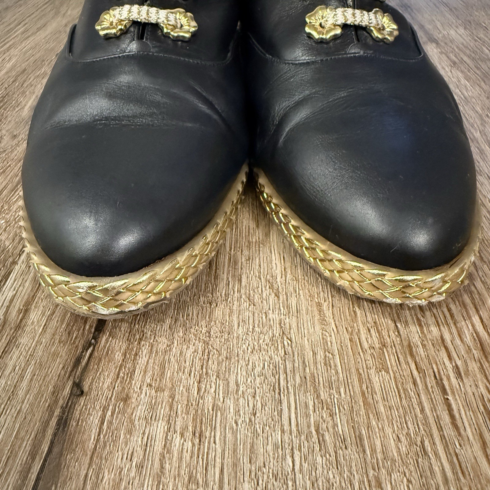 Bally Jallut Oxfords Espadrilles Tennis Shoes Size 11 Gold Flowers Black Leather