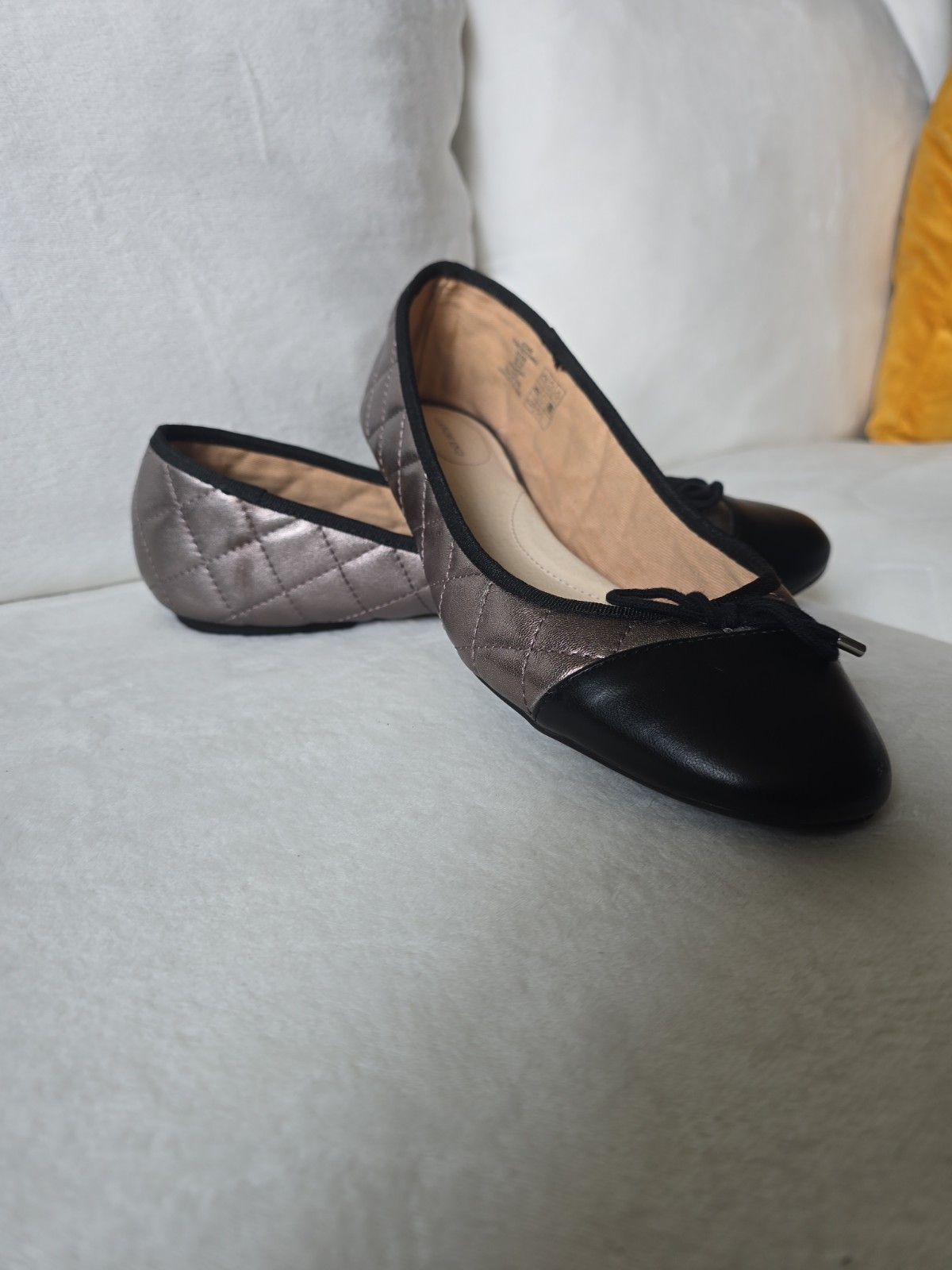 Lands End Ballet Flat Shoes Bronze / Brown 9,5 Quilted Bow Casual Streetwear