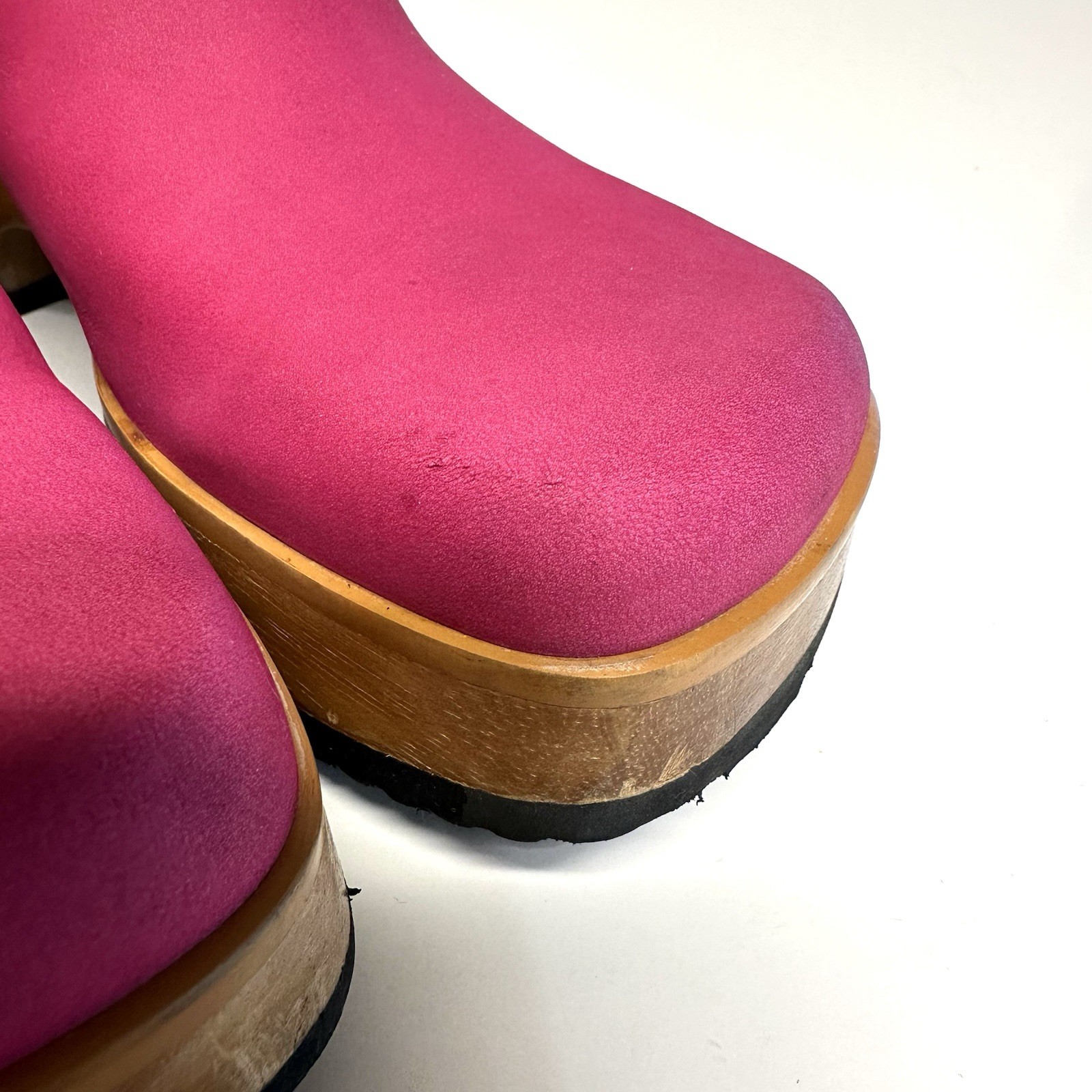 Vintage Tommy Hilfiger Y2K Hot Pink Leather Platform Clogs Mules Cutout Women 9