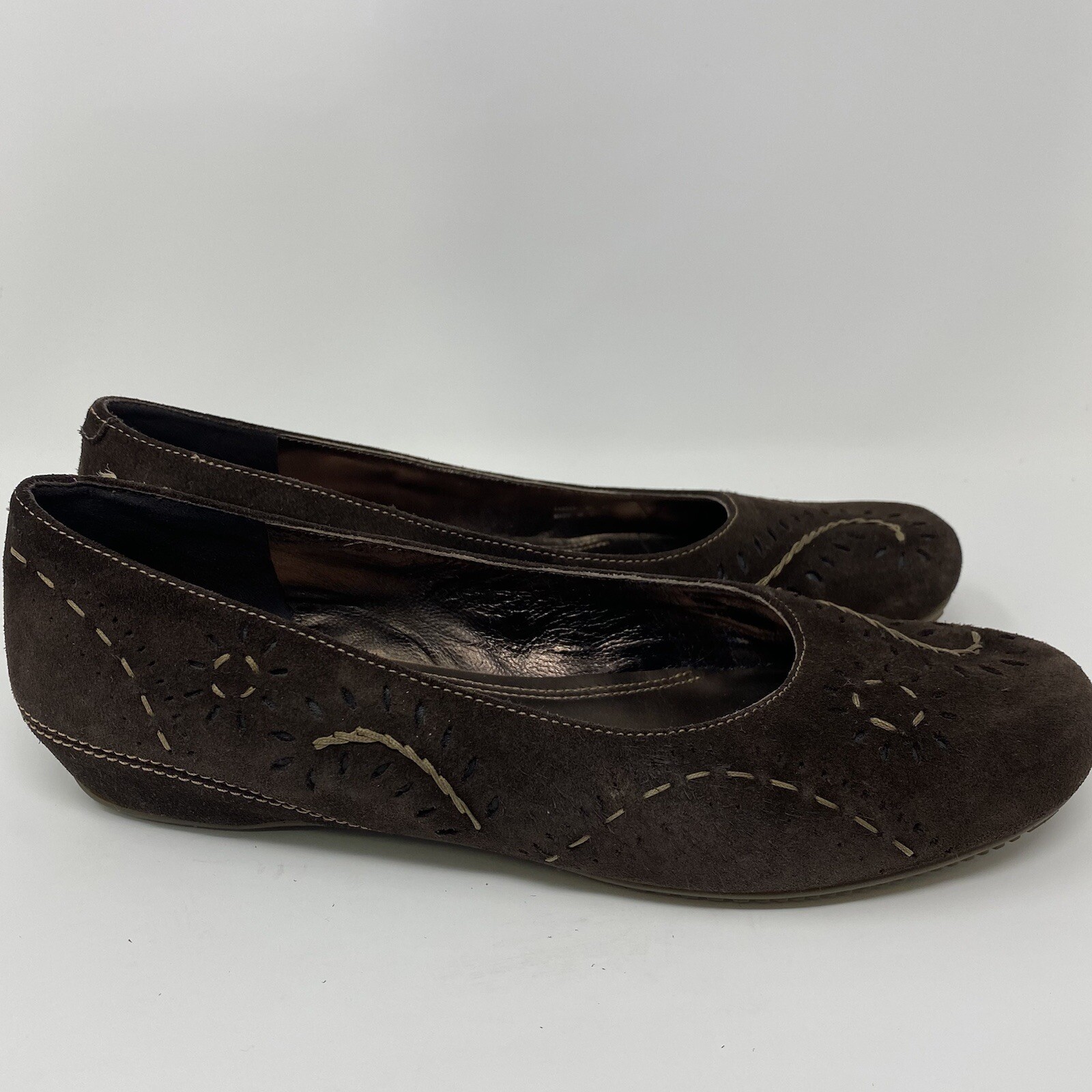 ECCO Brown Suede Stitched Embroidered Comfort Ballet Flats EUR 42