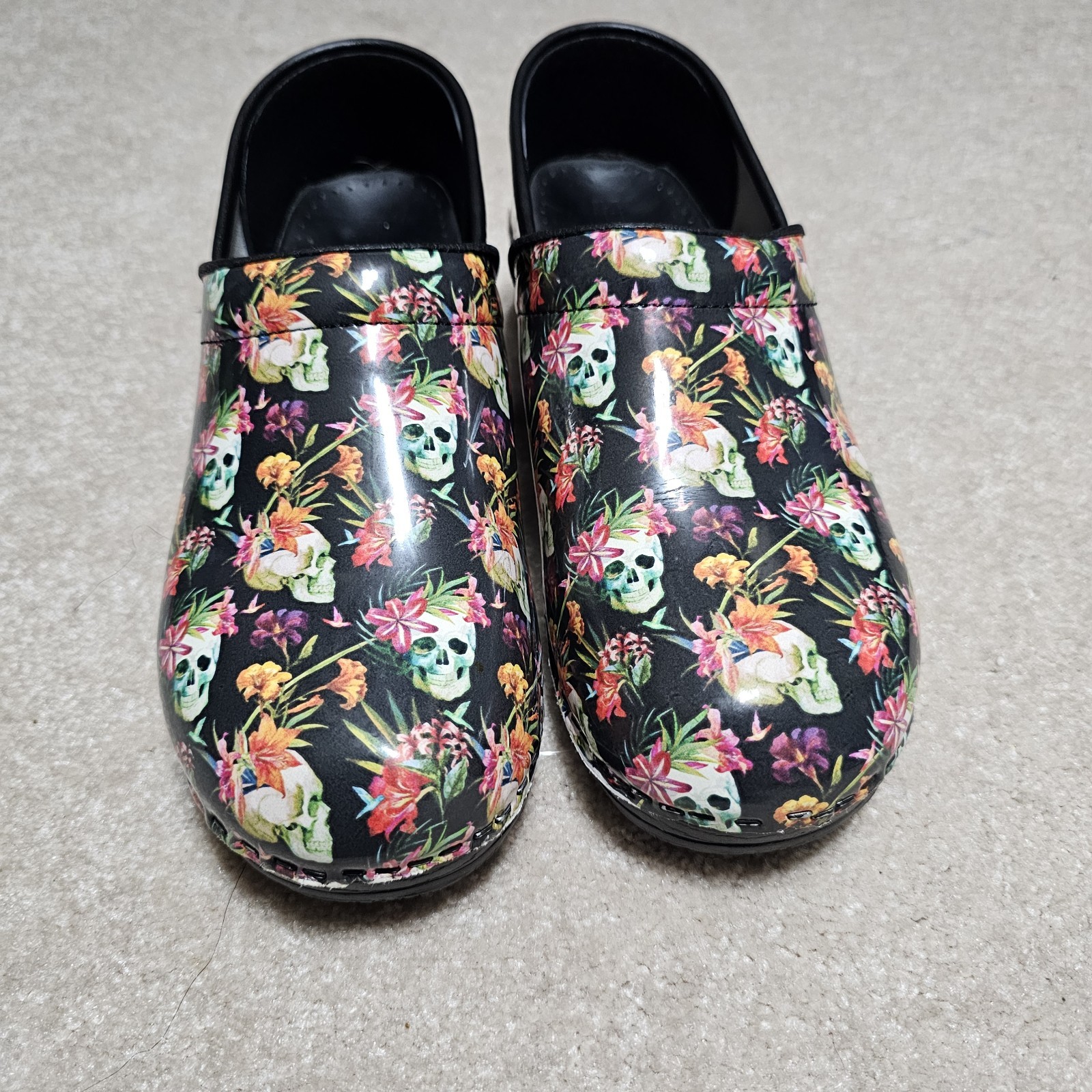 Björk Professional Floral Skull Leather Clogs Size 39/40