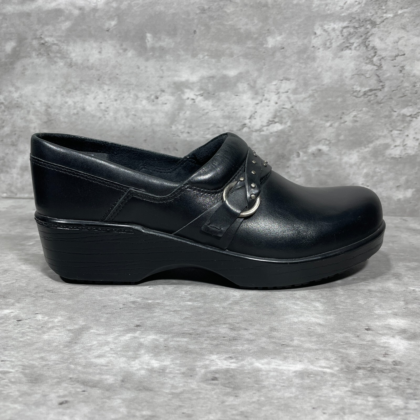 Abeo Clogs Women’s Size 8 N Fauna Black Leather Slip On Studded Straps