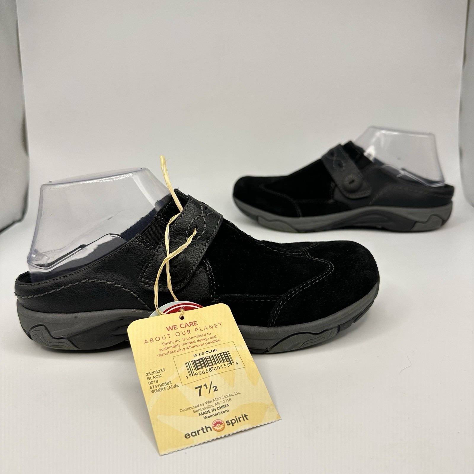 Earth Spirit Clog Women 7.5 Black Suede Strap Clog Gelron Slip On Mule