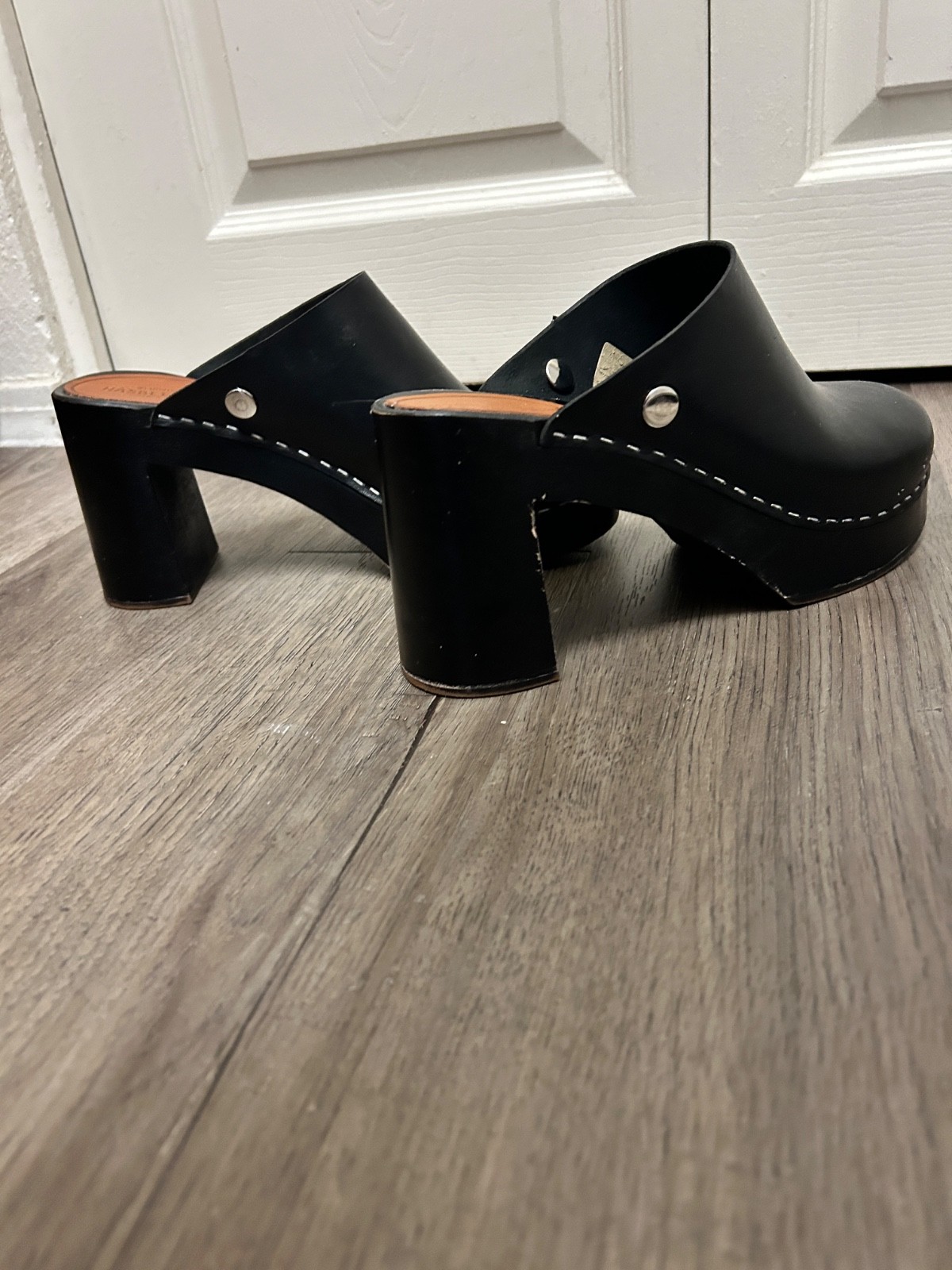 Sweedish Hasbeen’s Black Leather Sky High Clogs, size 39