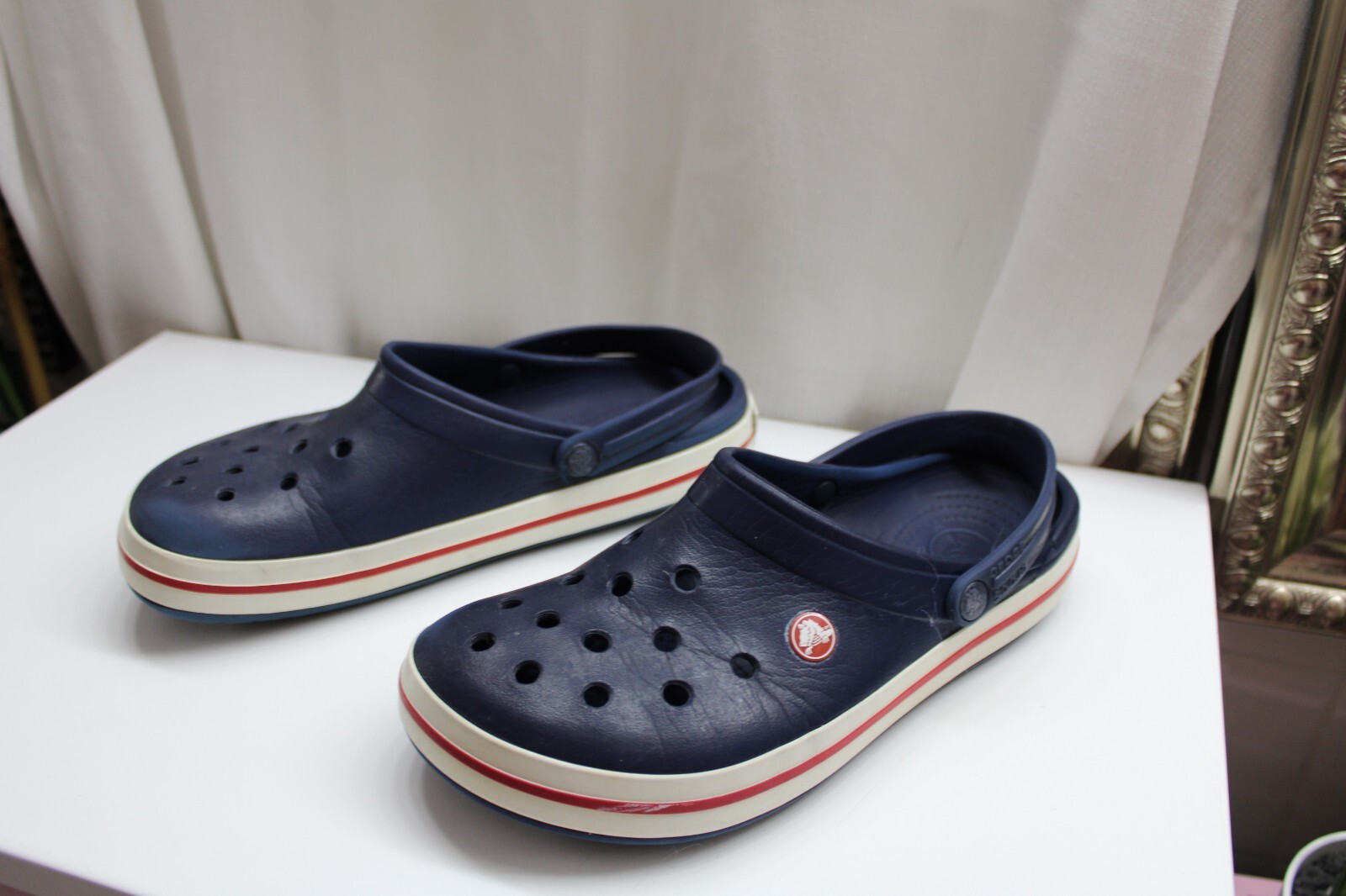 Crocs Crocband Clogs Blue White Red Stripe Mens 8 Women 10 Unisex Shoes