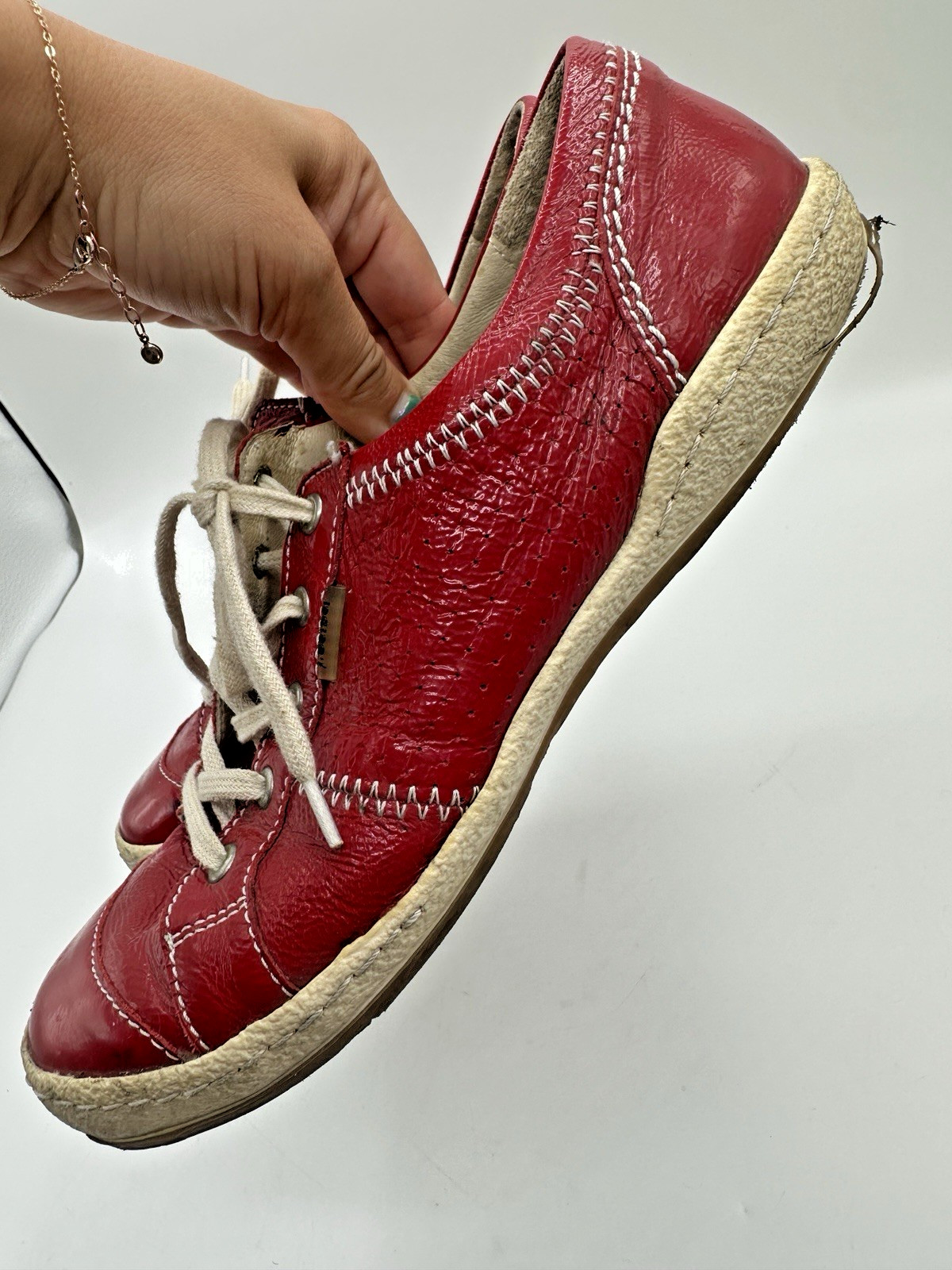 Josef Seibel Women’s EU 39 Red Patent Leather Comfort Lace Up Shoes US 8-8.5