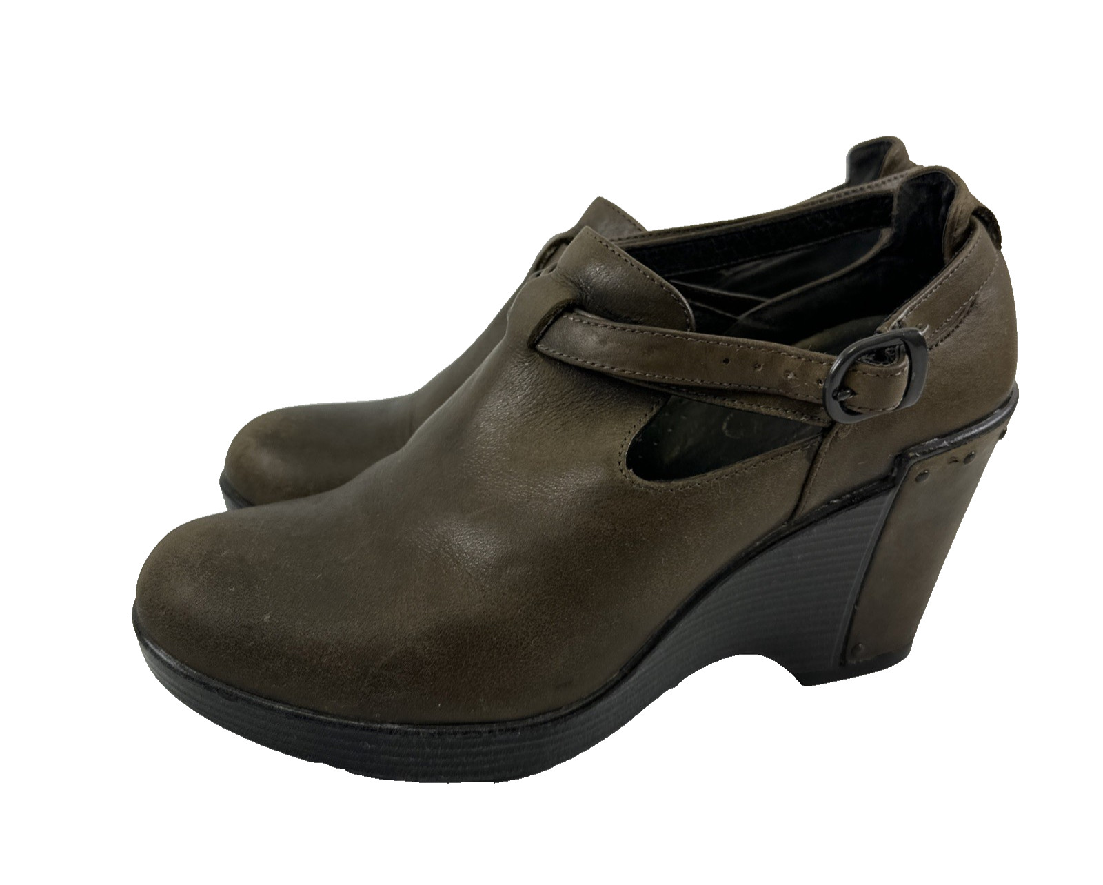 Dansko Franka Wedge Bootie Brown Leather Buckle Strap 1901951000 Women 38 US 7.5