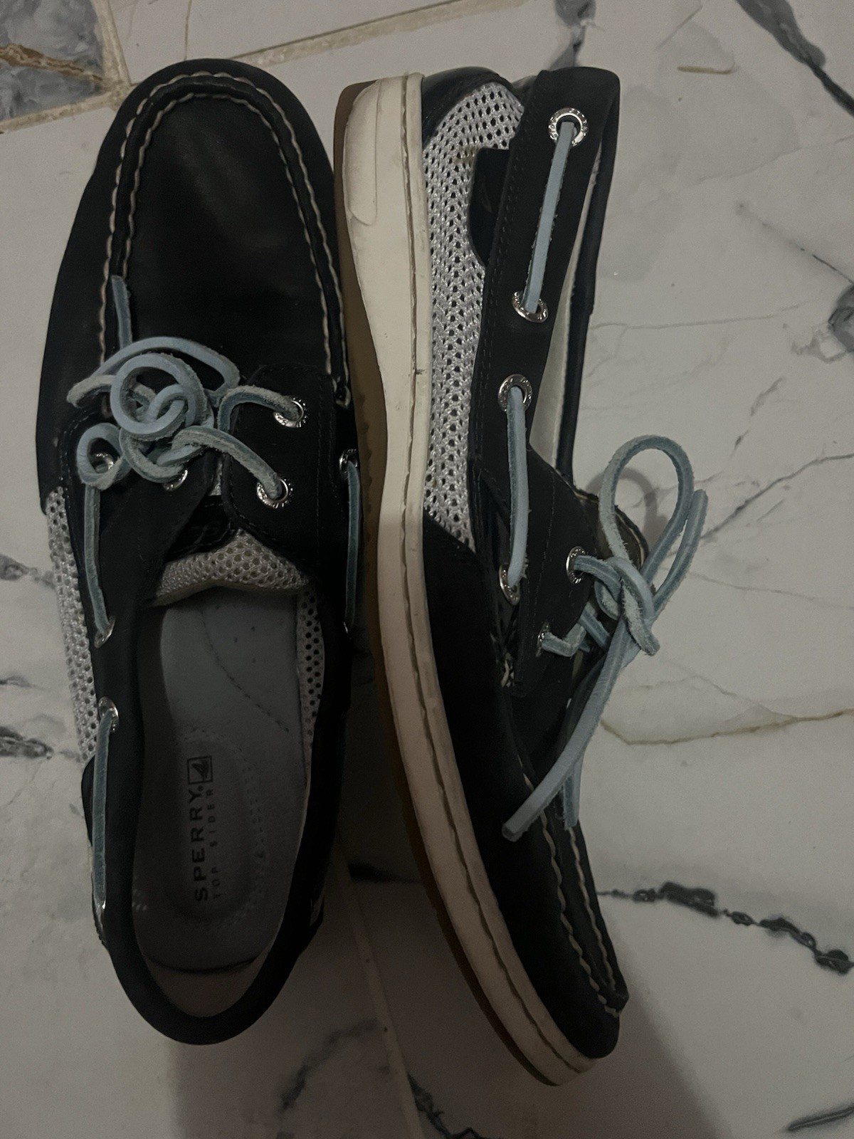 SPERRY Top-Sider Women’s Boat Shoes Black/Gray Leather Mesh Lace-Up 9M