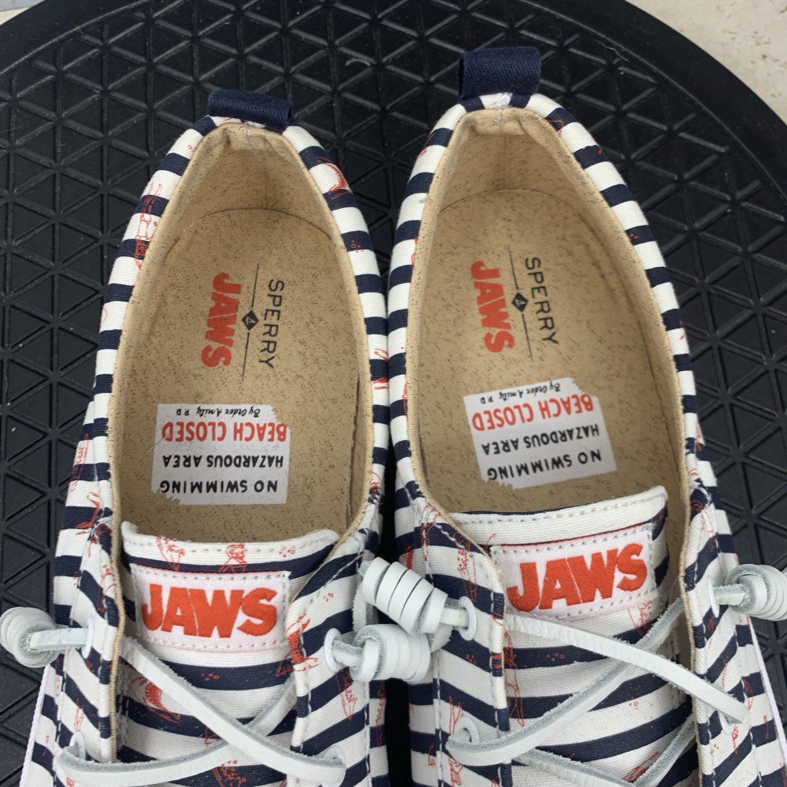 Sperry x Jaws Sneakers Women Size 12 Shoes Blue White Striped Printed Boat