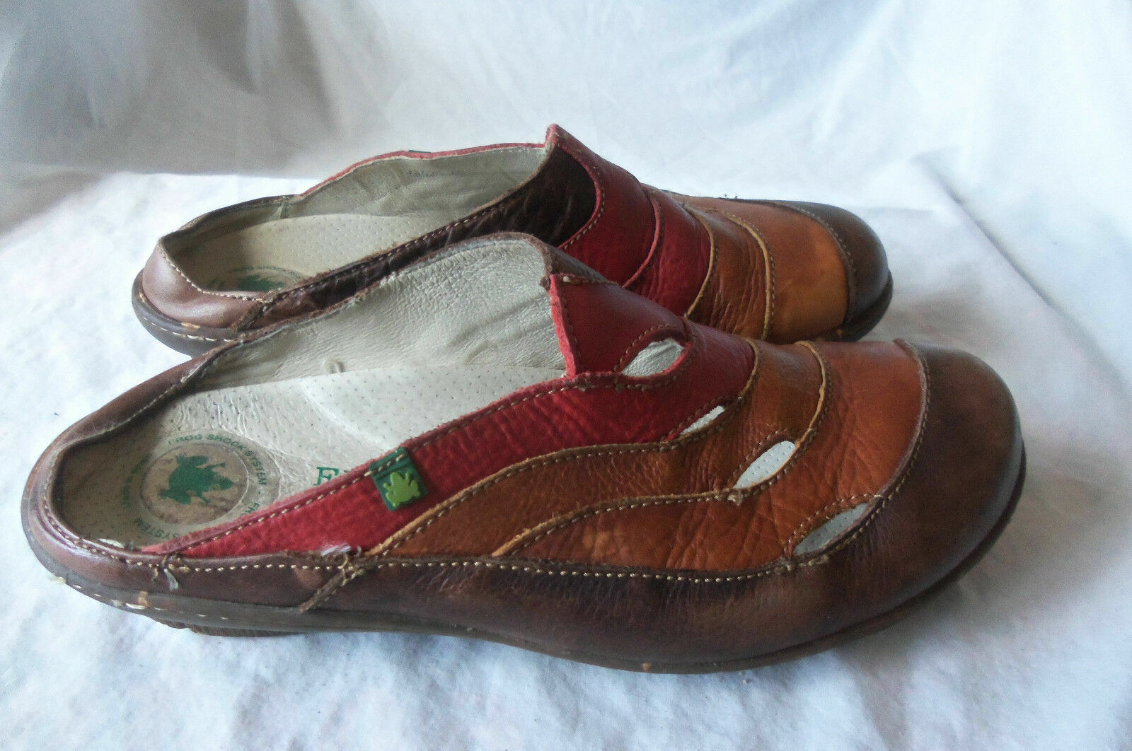 EL NATURALISTA N425 Ginkgo RED BROWN LEATHER STRIPE SLIDES CLOG MULES SHOE 40 8