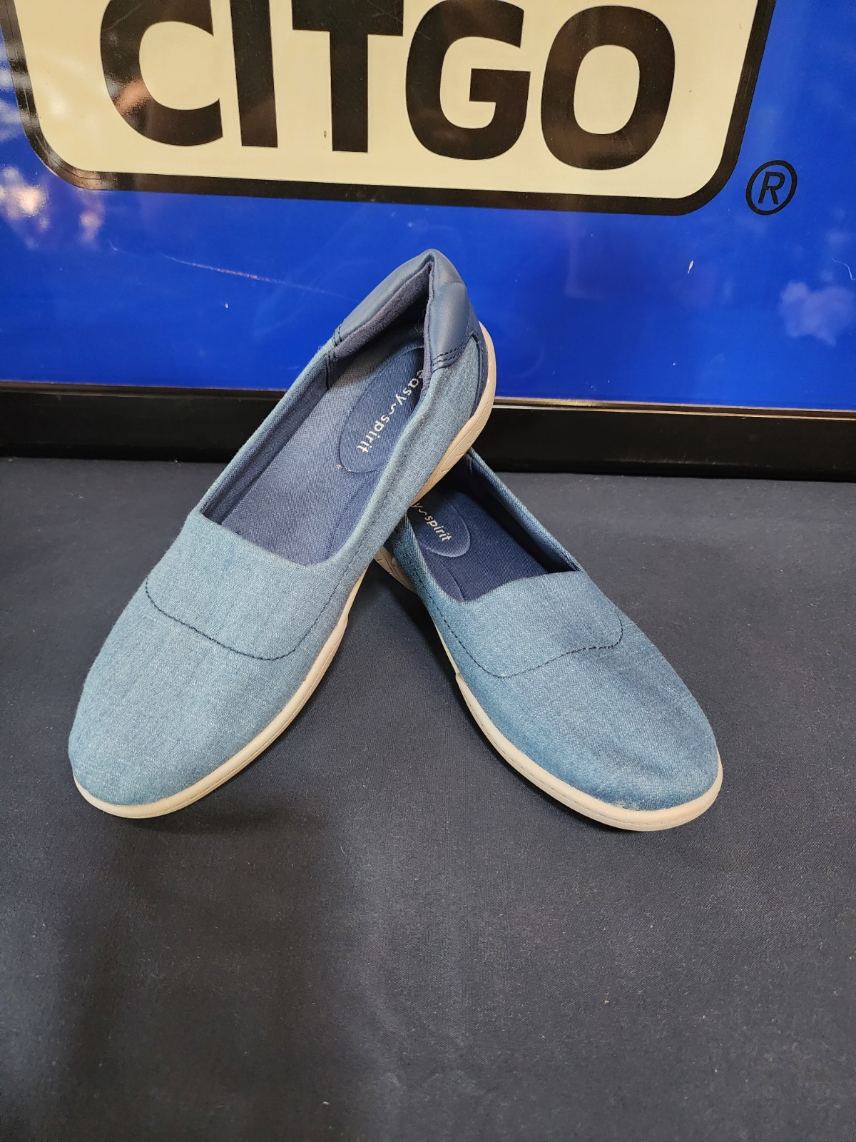 Womens Easy Spirit Gift 2 Slip on in Navy Blue Denim Size 5.5