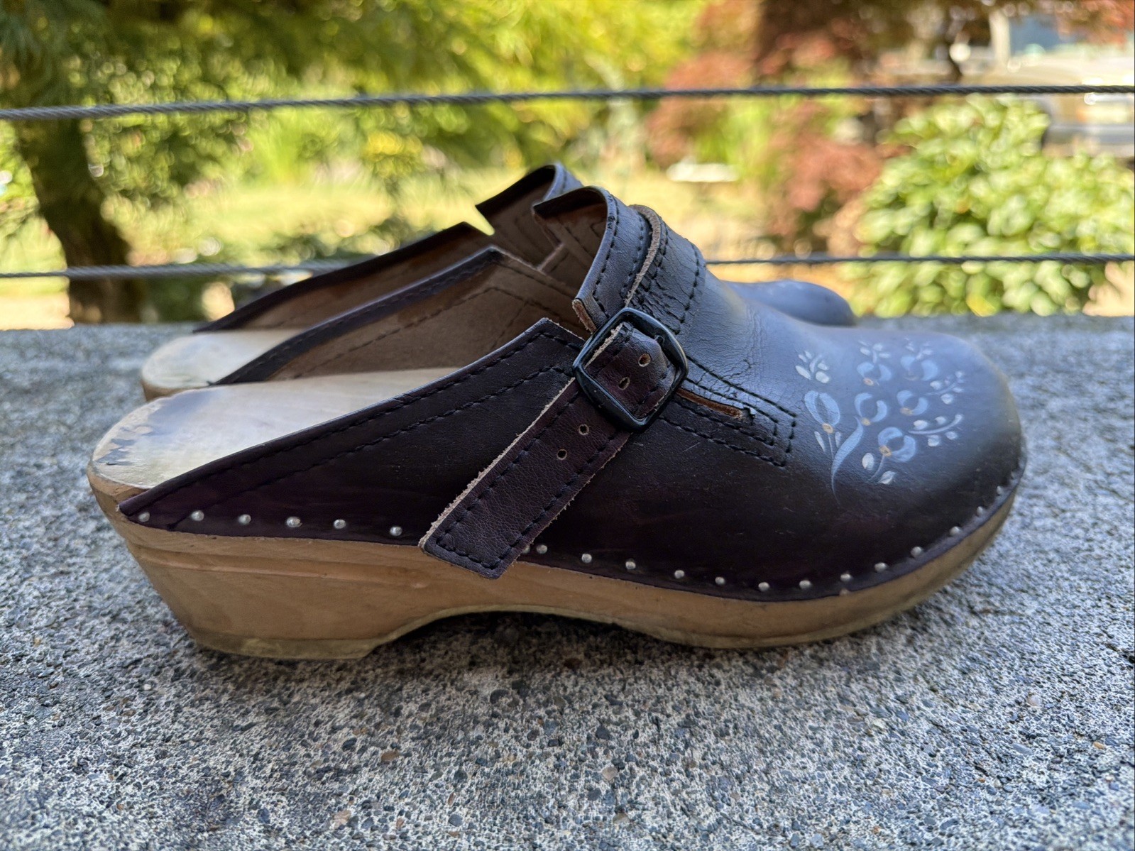 Bastad Original Sweden Wood Leather Painted Clog Dark Purple 40 US 9 /9.5