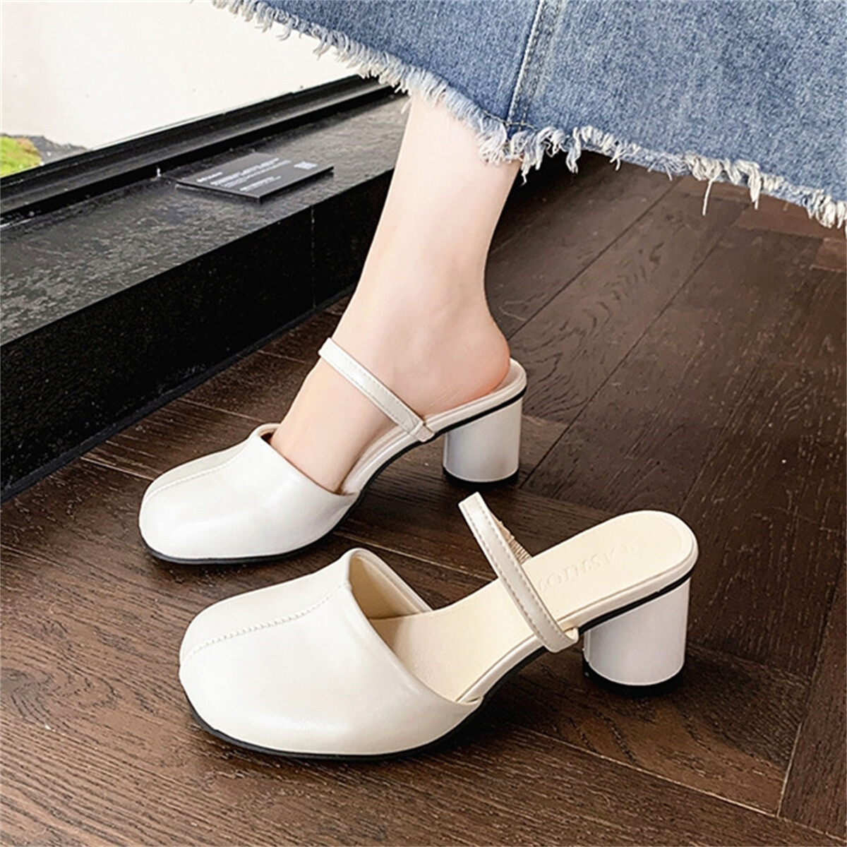 Women’s Closed Round Toe Mules Mary Jane Slingback Block Heel Casual Slides