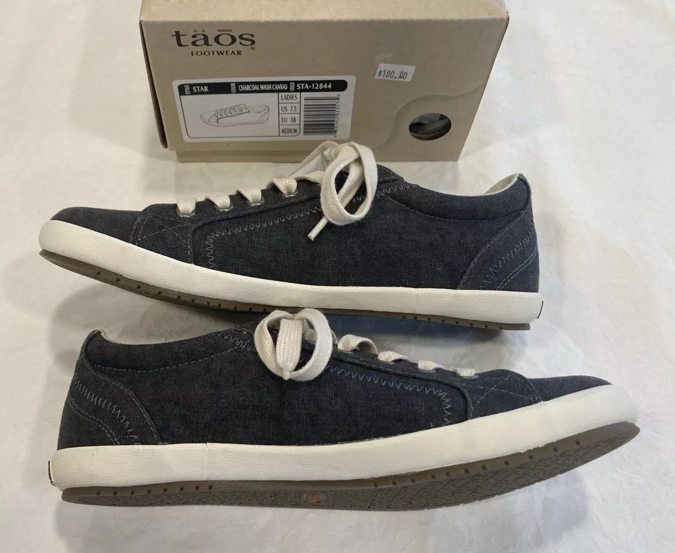 Taos STAR In Charcoal Wash Canvas In Size US 7.5—Best Seller! Comfy! NEW IN BOX