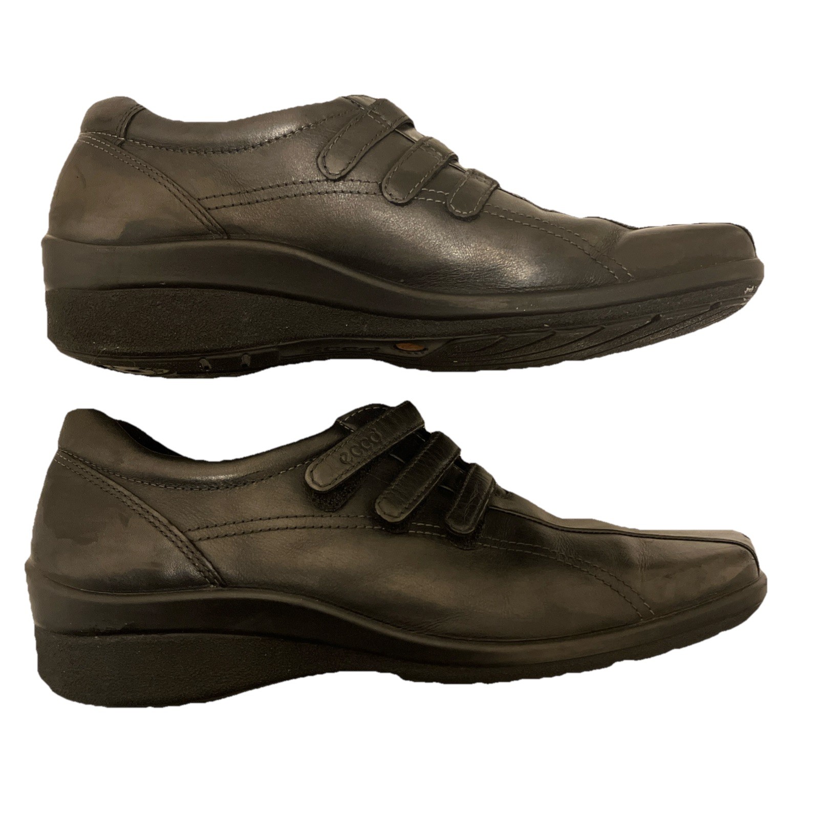 ECCO Women’s Hook And Loop Comfort Shoes Size 9 Black Leather Oxfords Sneaker 40