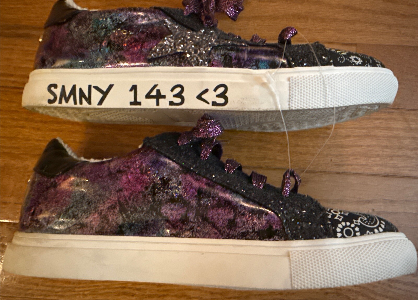 Steve Madden Black Purple Sparkly Casual Tennis Shoes Womens Girls School 5