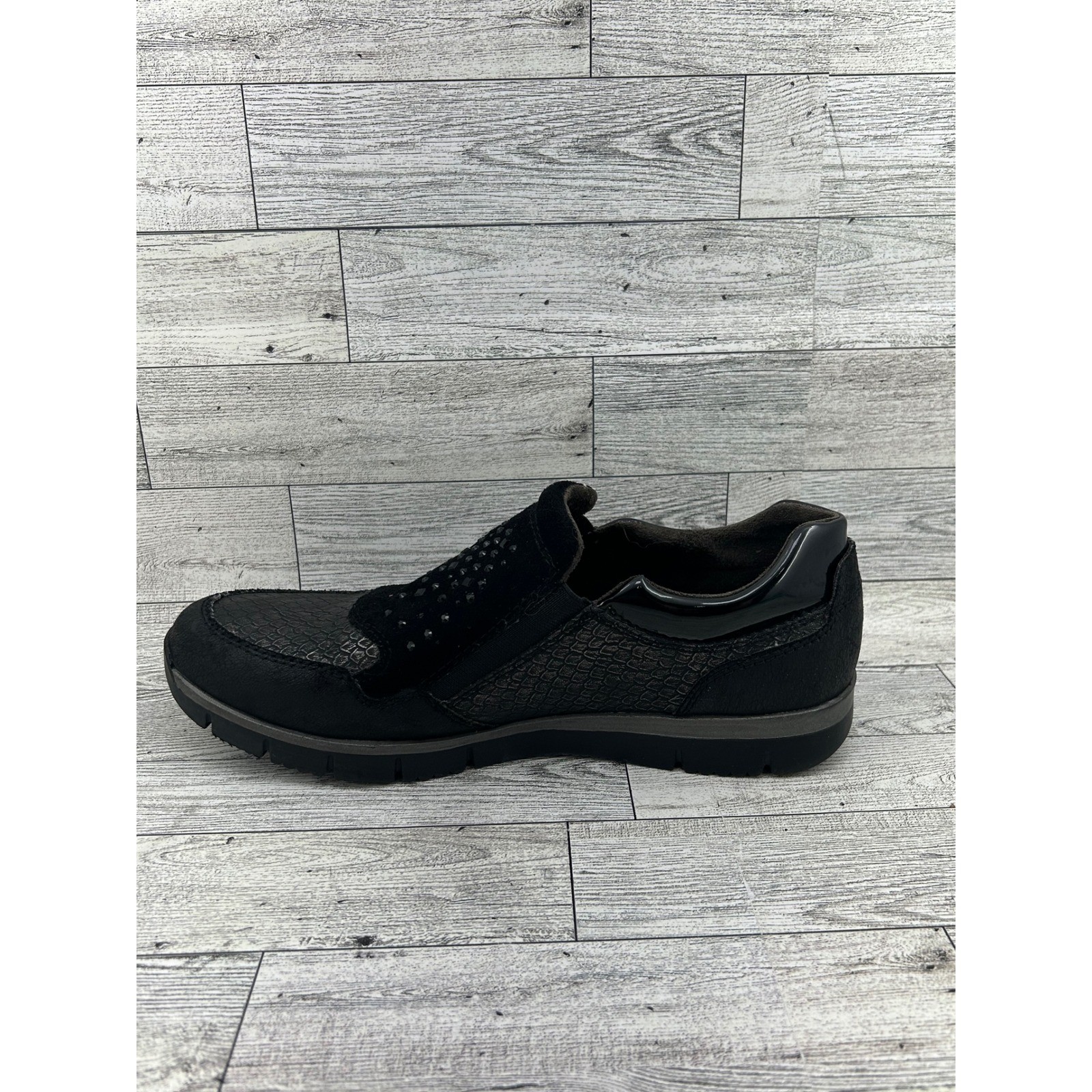 Spring Step Comfort Slip On Loafers Black Snake Embossed Embellished Size 40