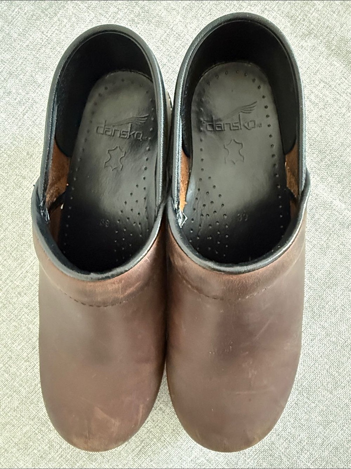 Dansko Brown Leather Slip-On Clogs with Black Trim