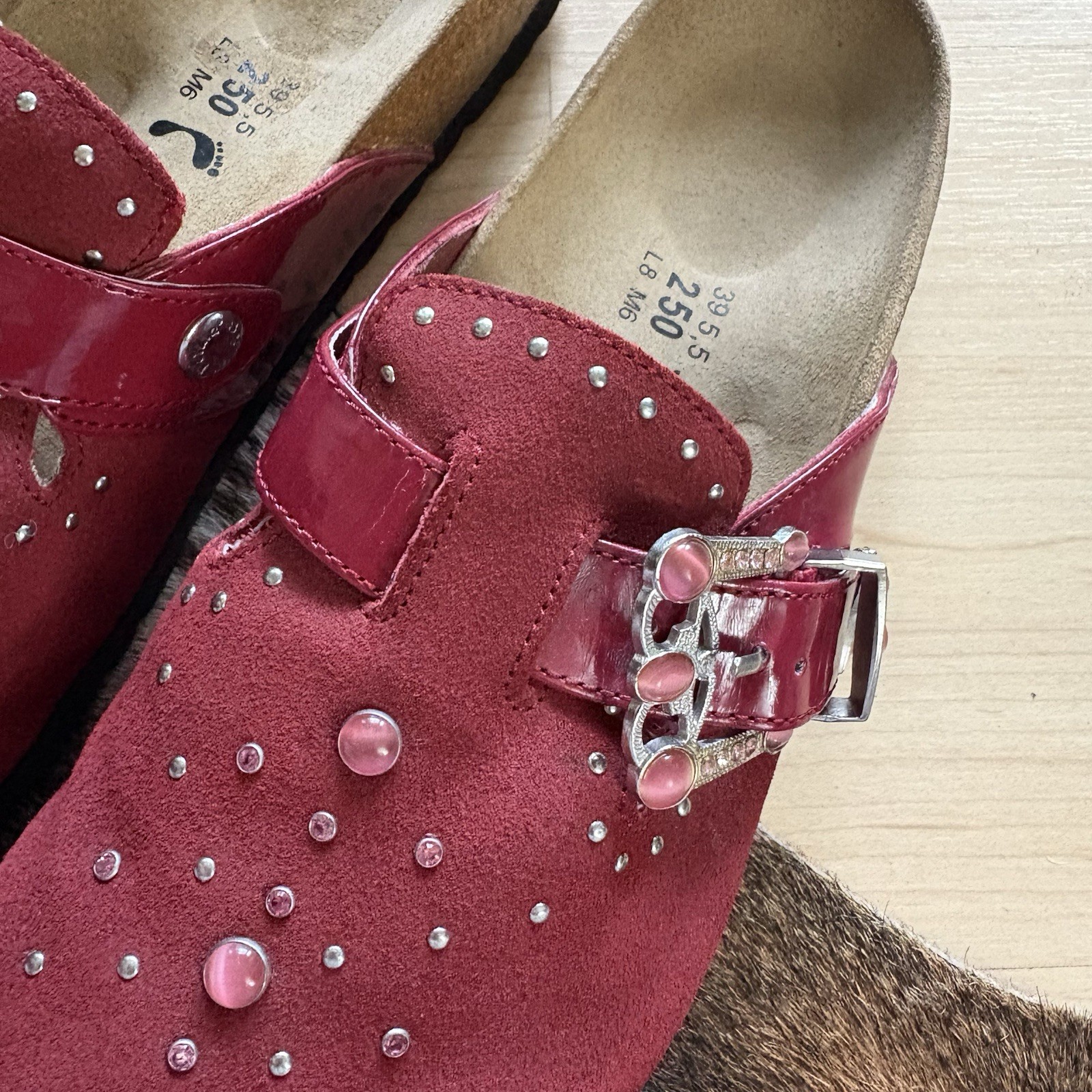BETULA BY BIRKENSTOCK Red Studded Suede Clogs Size 8