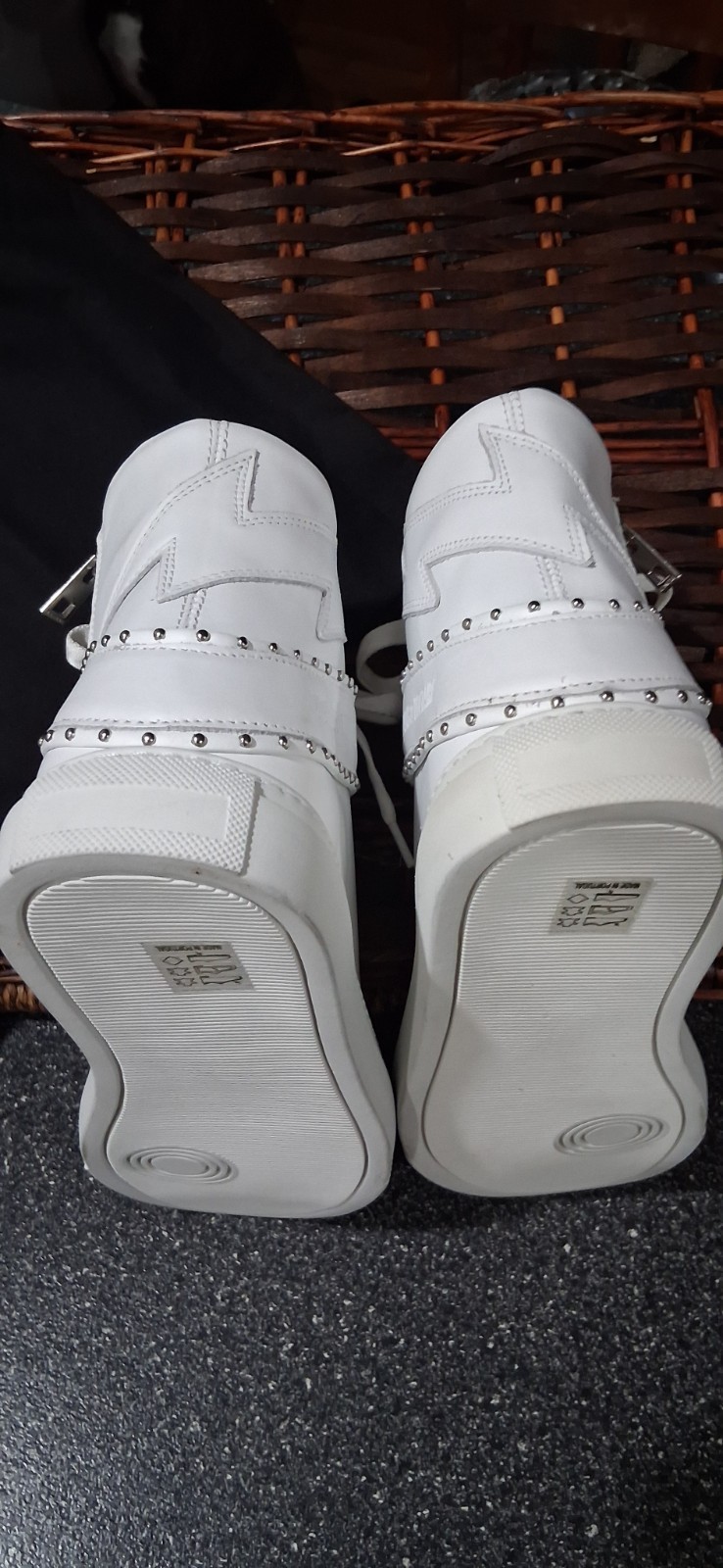 Zadig & Voltaire Designer Studded Hi Top Sneakers White Leather Womens 8 8.5