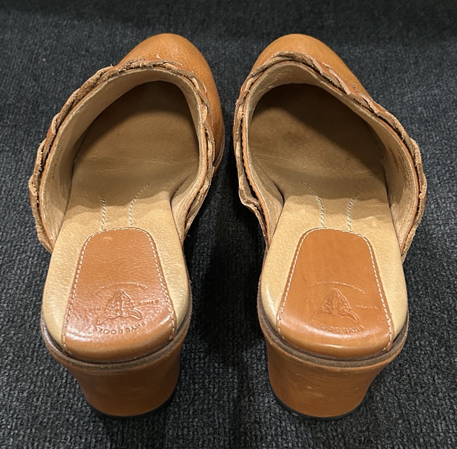 FRYE BOOTS Leather Braided Mule Clogs Studded 9.5M Western Boho Slip On Tan
